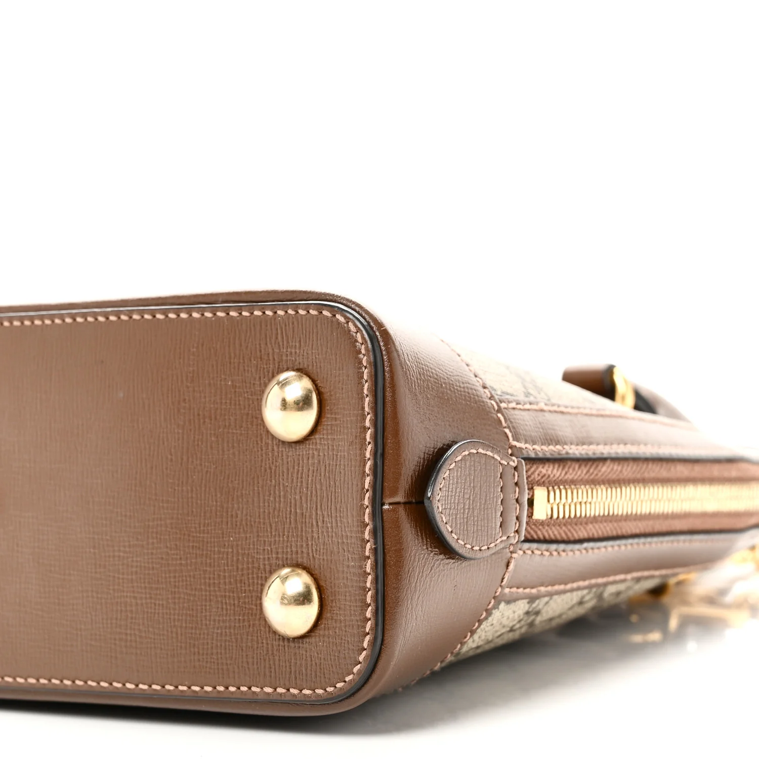GG Supreme Monogram Azalea Calfskin Small Horsebit 1955 Top Handle Bag Beige Ebony Brown Sugar - Top Club