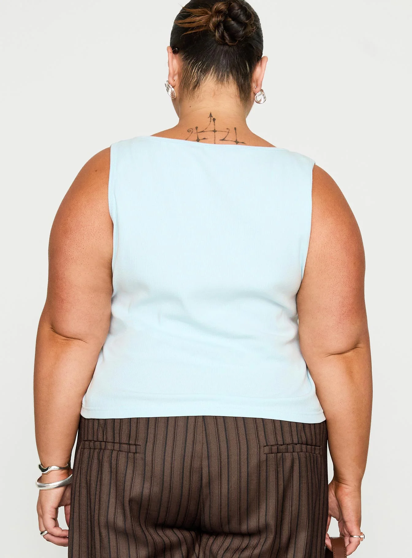 Baseline Square Neck Rib Tank Top Light Blue Curve
