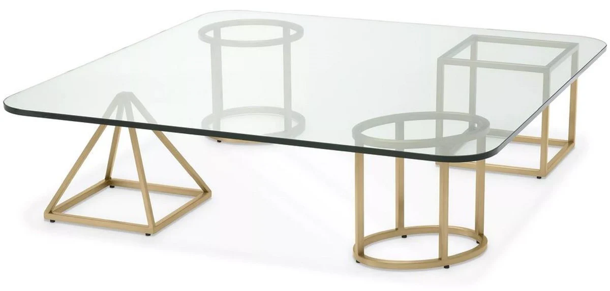 Luxury brass coffee table 120 x 120 x H. 30 cm - Square living room table with glass top - Living room furniture - Luxury furniture - Living room furnishings - Luxury furnishings