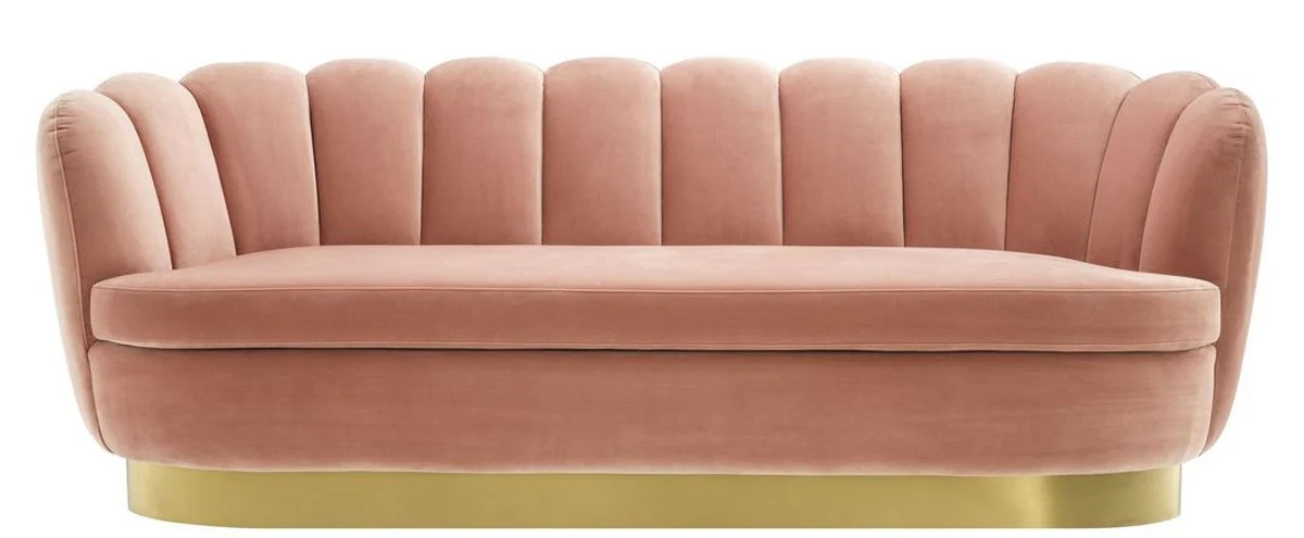 Luxury velvet sofa skin color / brass 225 x 90 x H. 80 cm - living room sofa - luxury quality
