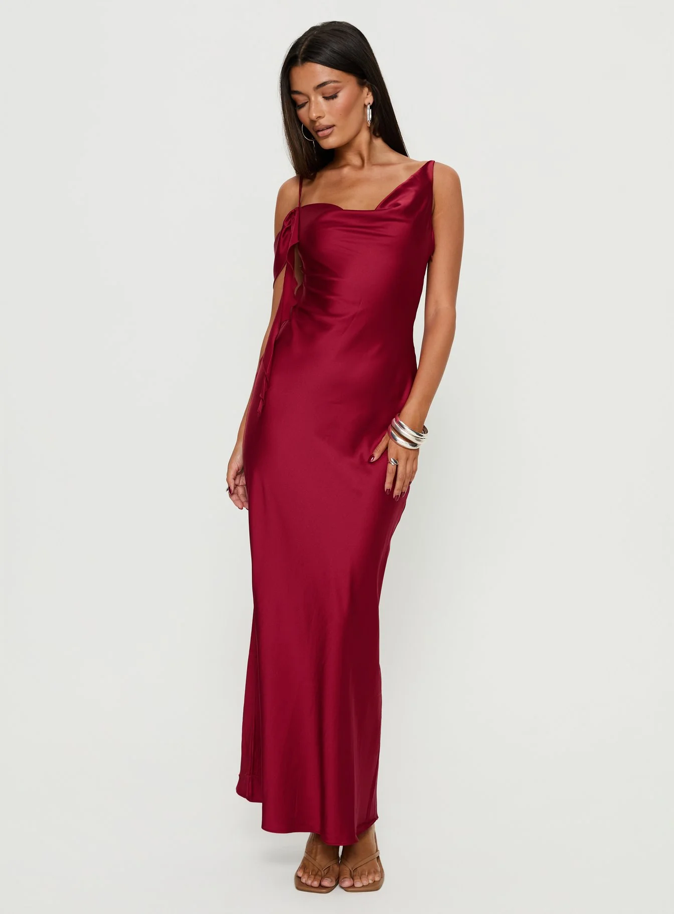 Silah Cowl Neck Maxi Dress Red