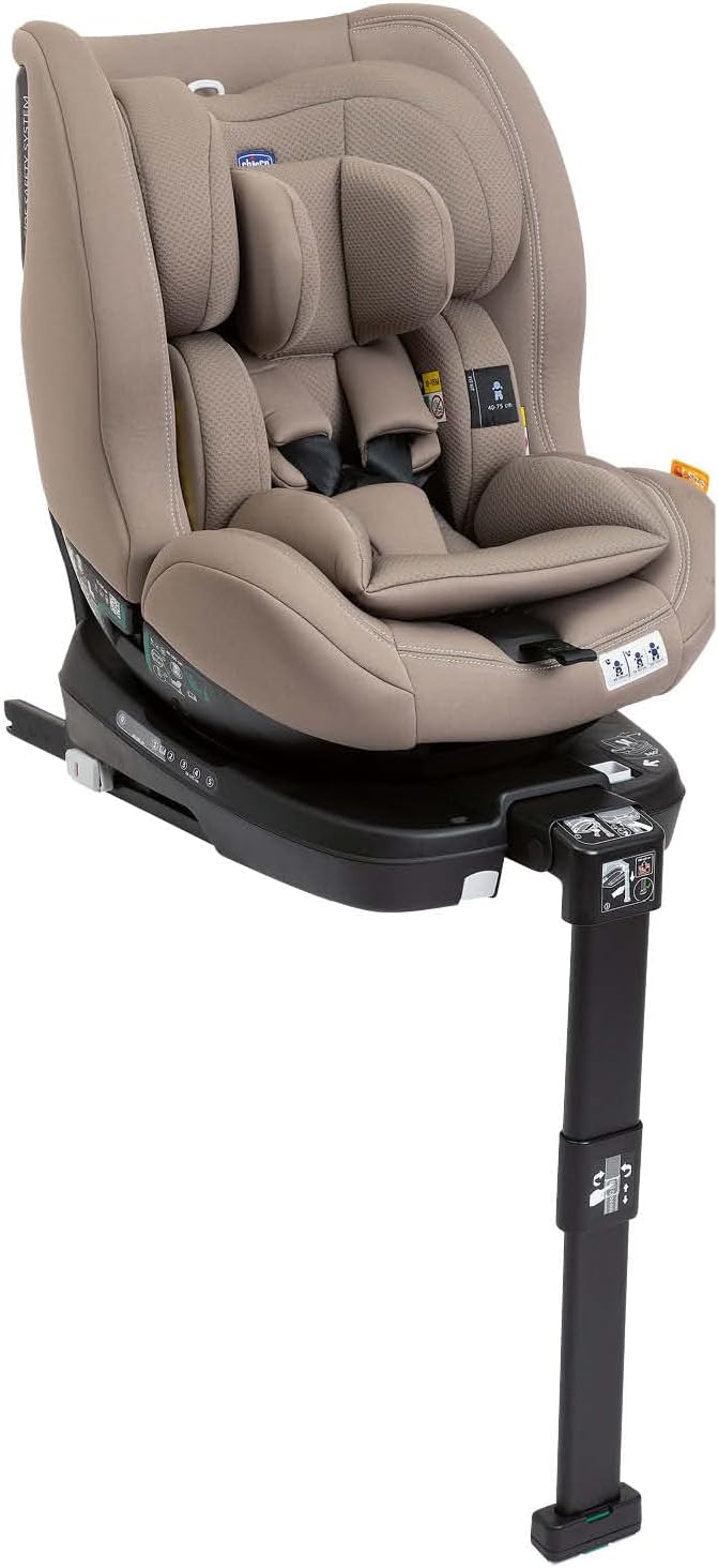 Chicco Seat3Fit i-Size Seggiolino Auto 0-25 kg (40-125 cm) ISOFIX Girevole a 360° e Reclinabile, Gruppo 0/1/2 Bambini 0-7 Anni con Cuscino Riduttore, Poggiatesta Regolabile, Protezioni Laterali, Beige