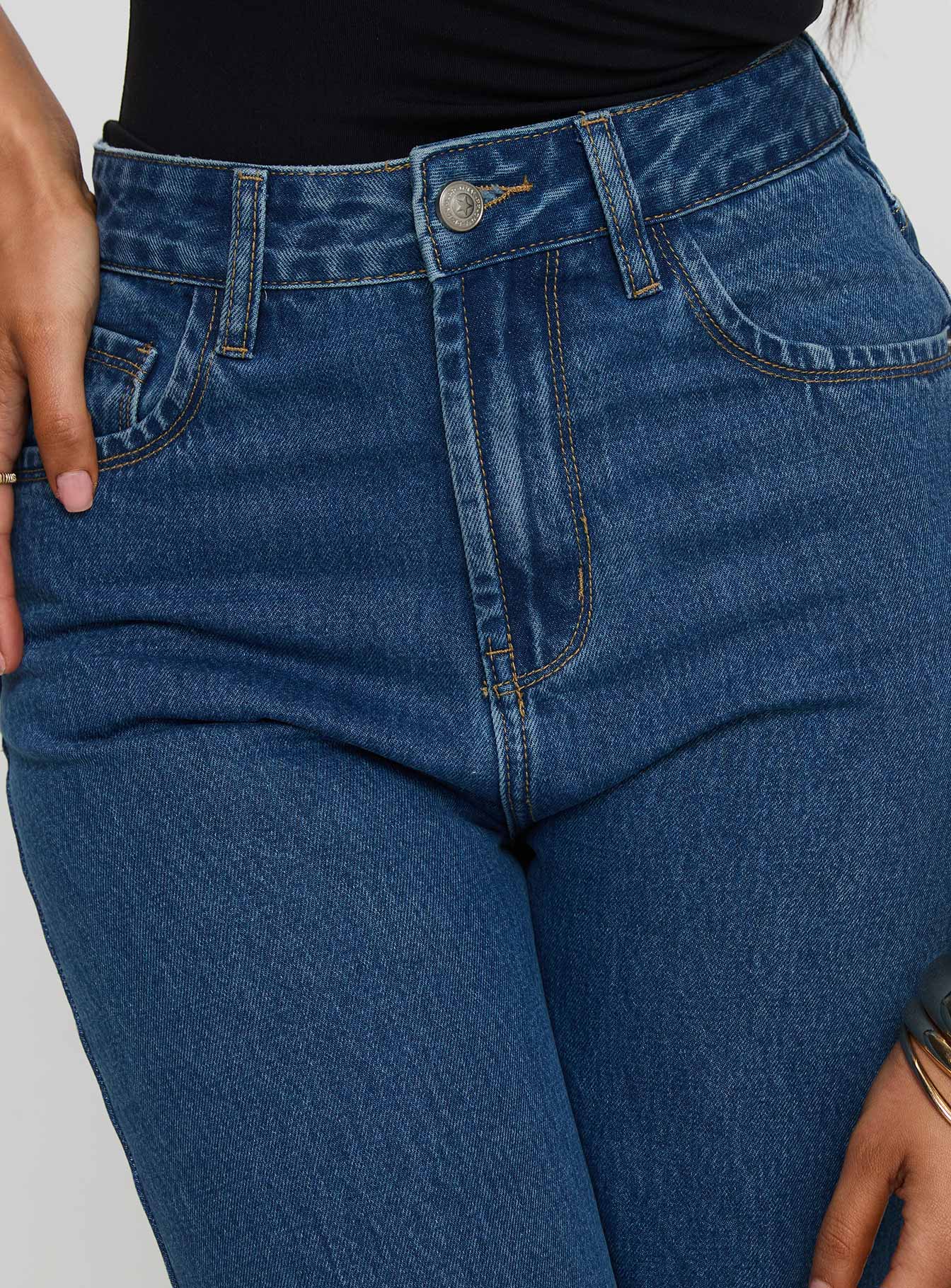 Kalinda High Rise Straight Leg Jeans Mid Blue