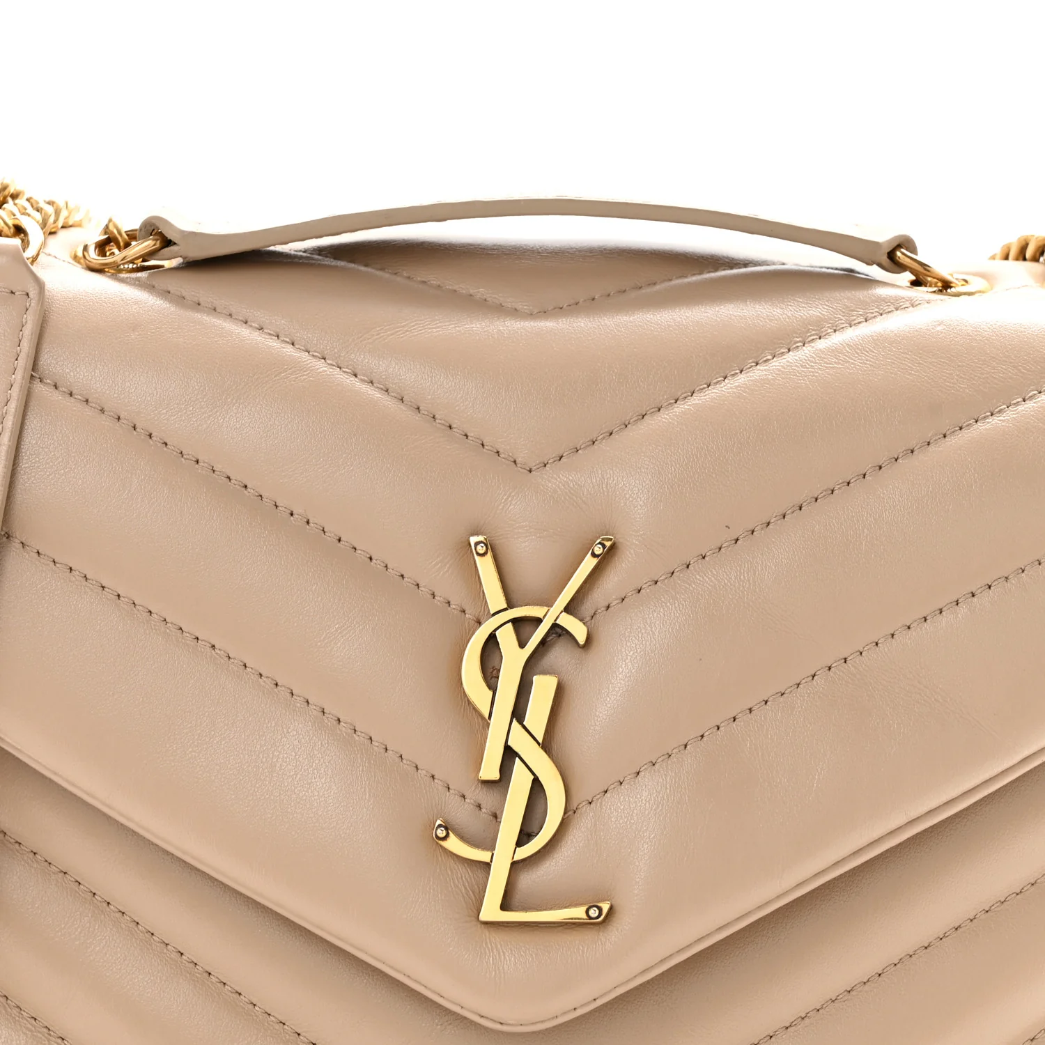 Calfskin Y Quilted Monogram Small Loulou Chain Satchel Dark Beige - Top Club