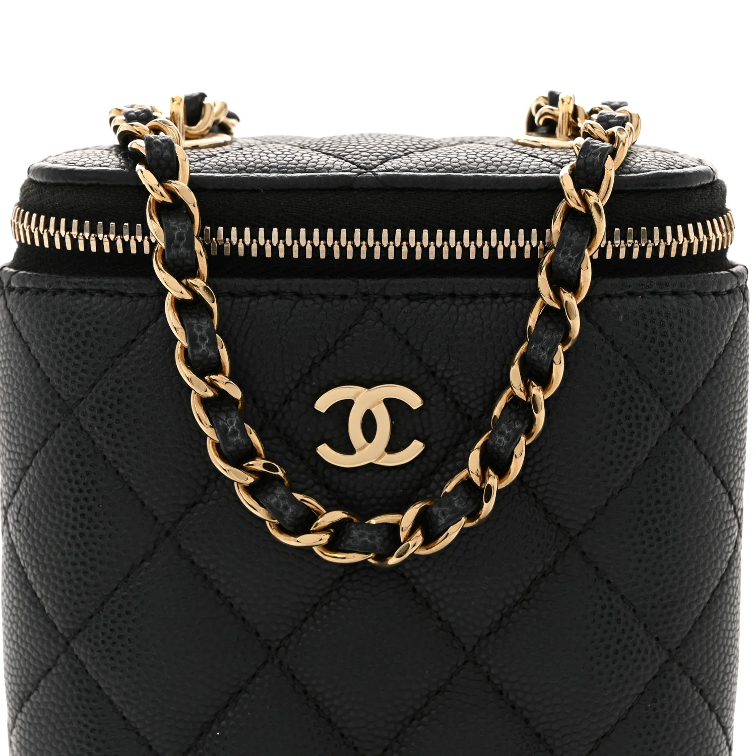 Caviar Quilted Small Vertical Coco Beauty Vanity Case With Chain Black - Top Club