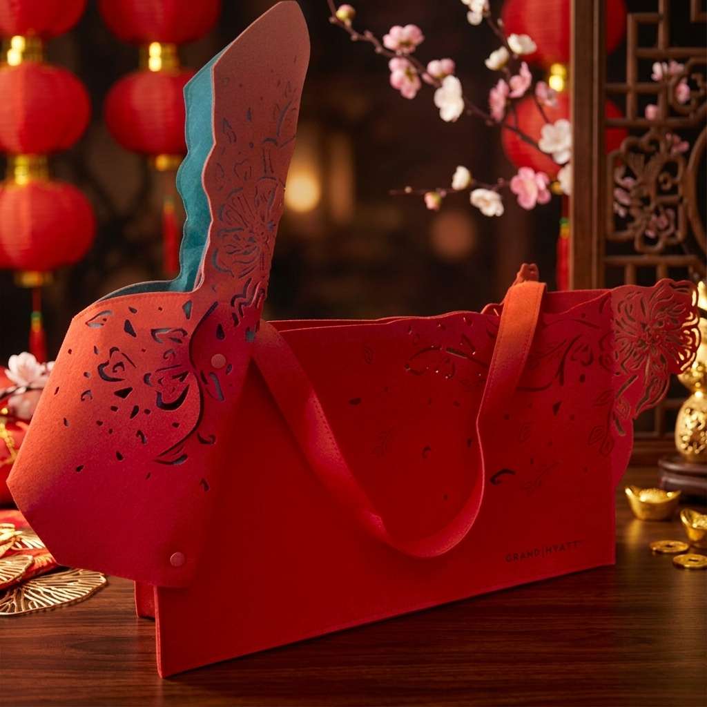 Handmade Laser Cut Rabbit Felt Tote Bag Custom Chinese New Year Animal Shape Paper-cu Design Handbag
