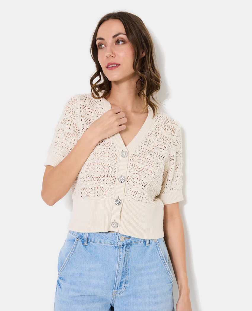 Pimkie Gilet manches courtes en maille ajourée