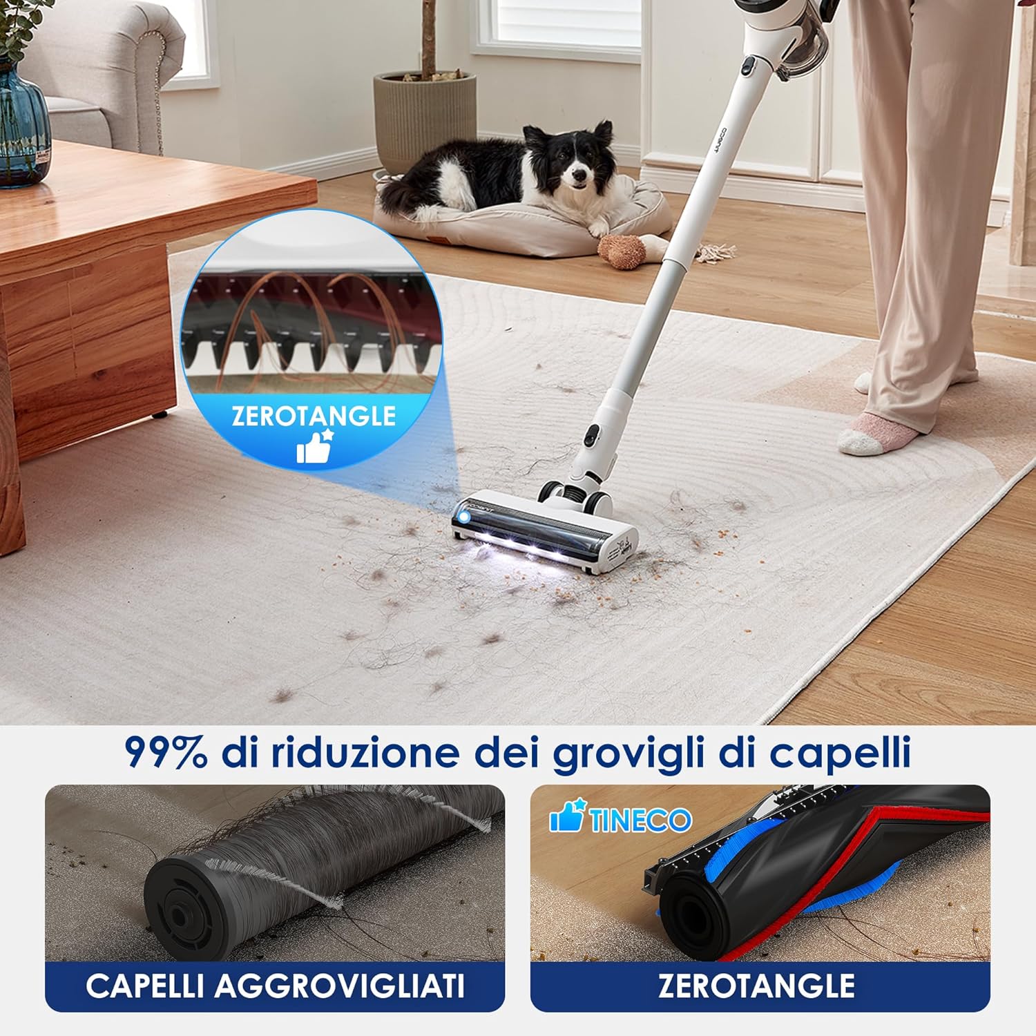 Tineco PURE ONE S15 Essentials Scopa Elettrica, Aspirapolvere Senza Fili, Costante Potenza, Spazzola Anti-groviglio, Ideale per Peli di Animali Domestici, Silenzioso