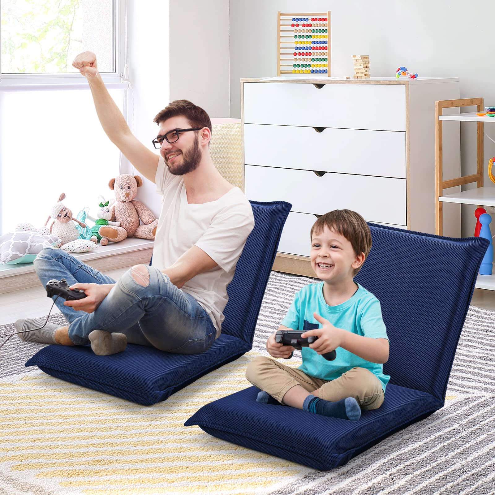 BEFOUNDLOVELY Adjustable Mesh Floor Sofa Chair, 6-Position Multi-Angle Padded Floor Chair