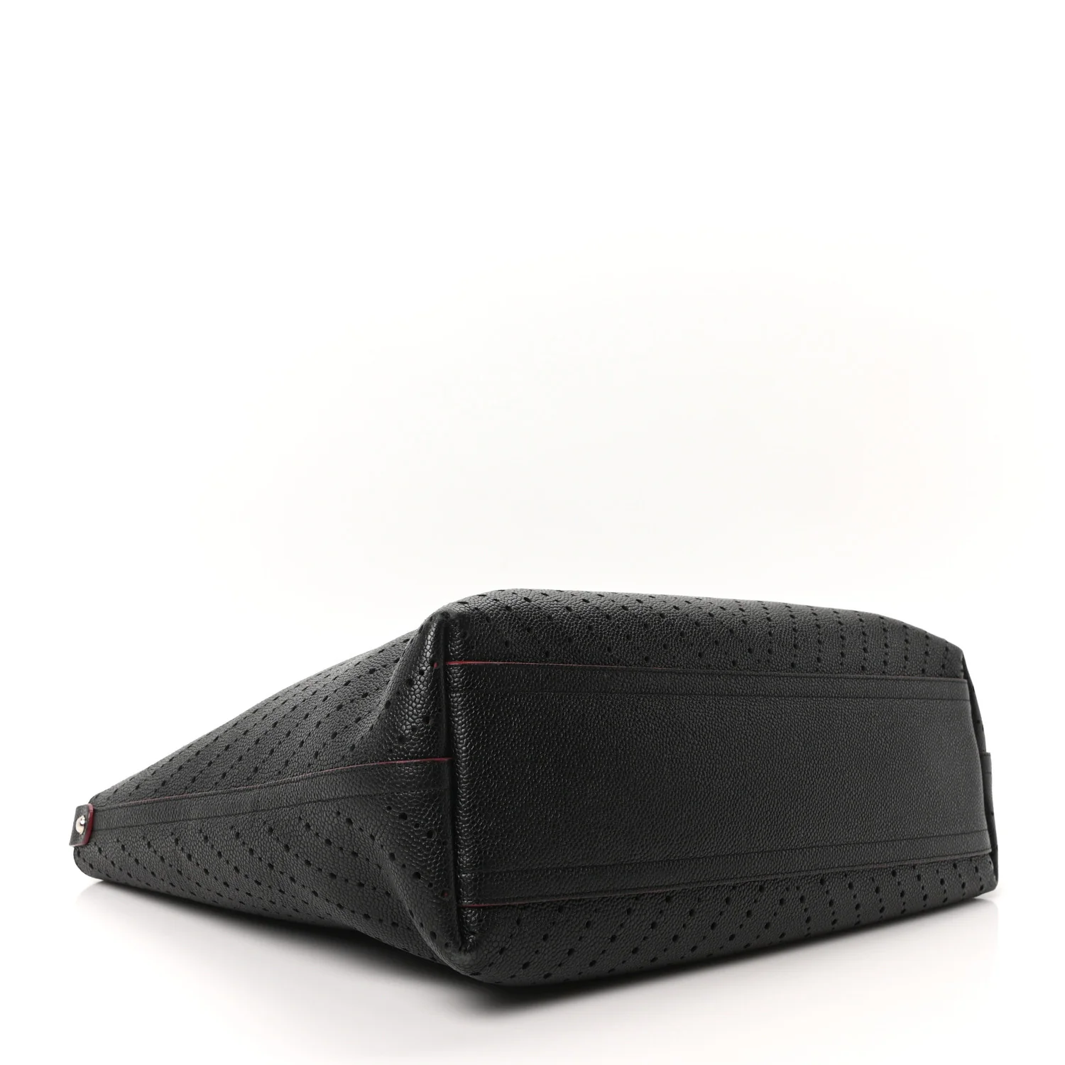 Perforated Grained Calfskin Large Shopping Tote Black - Top Club