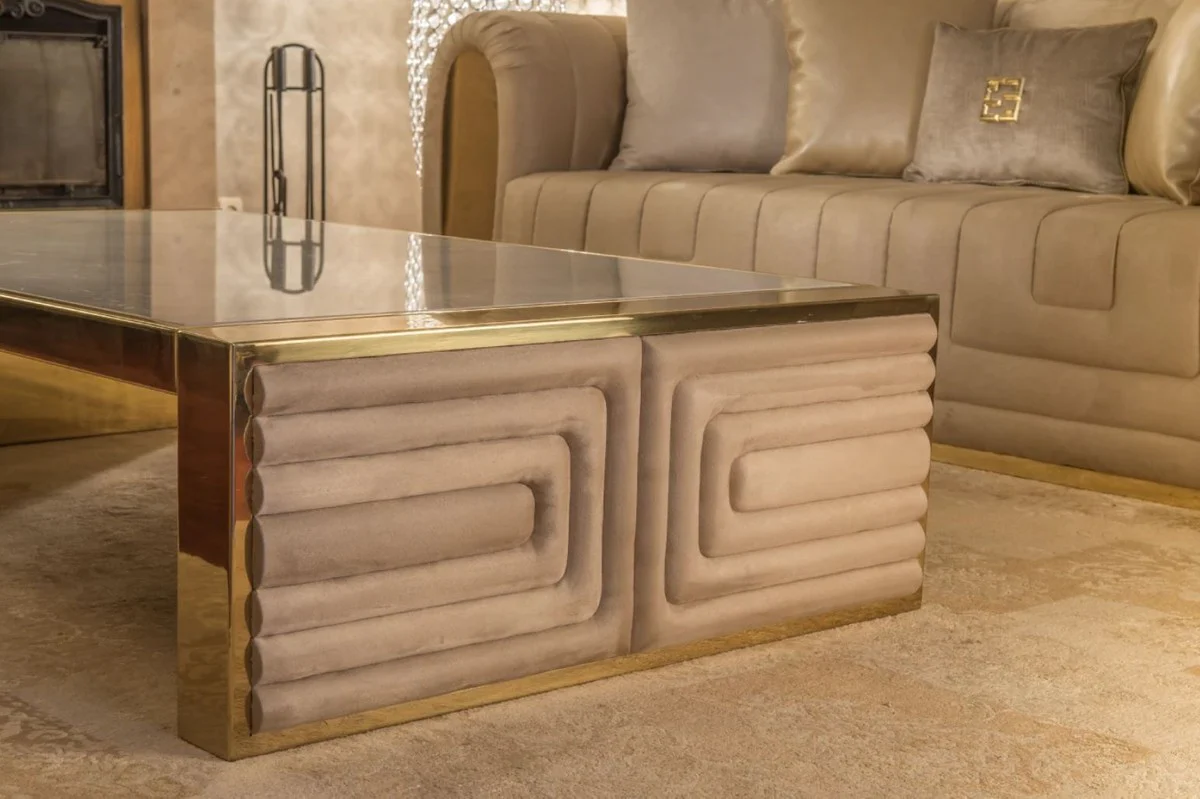 Luxury coffee table white / gold / taupe 160 x 90 x H. 36 cm - Modern living room table with Calacatta marble top - Hotel furniture - Luxury quality - Made in Italy