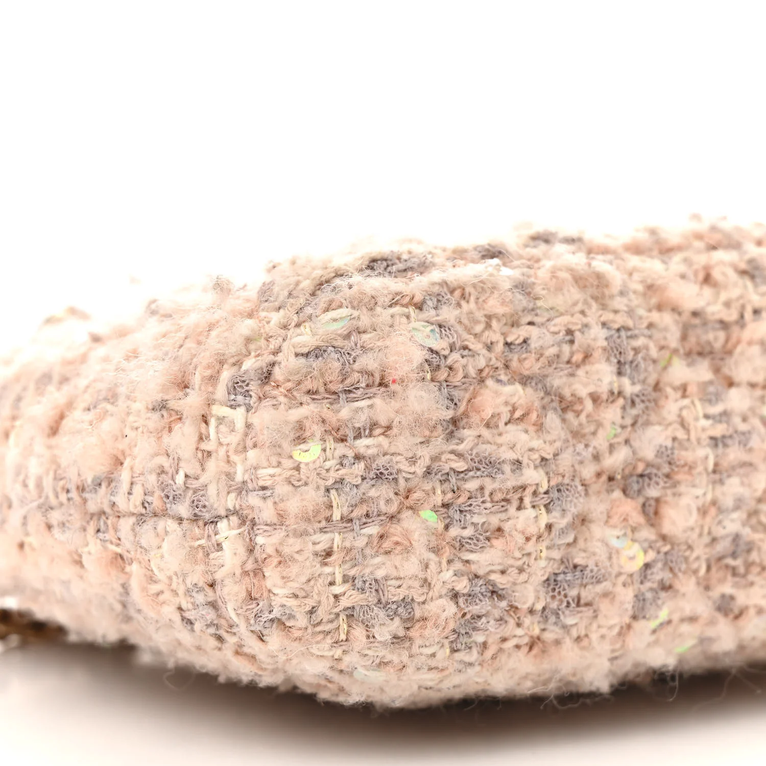Cotton Wool Tweed Sequin Quilted Shiny Coco Clutch With Chain Light Pink Beige Ecru - Top Club
