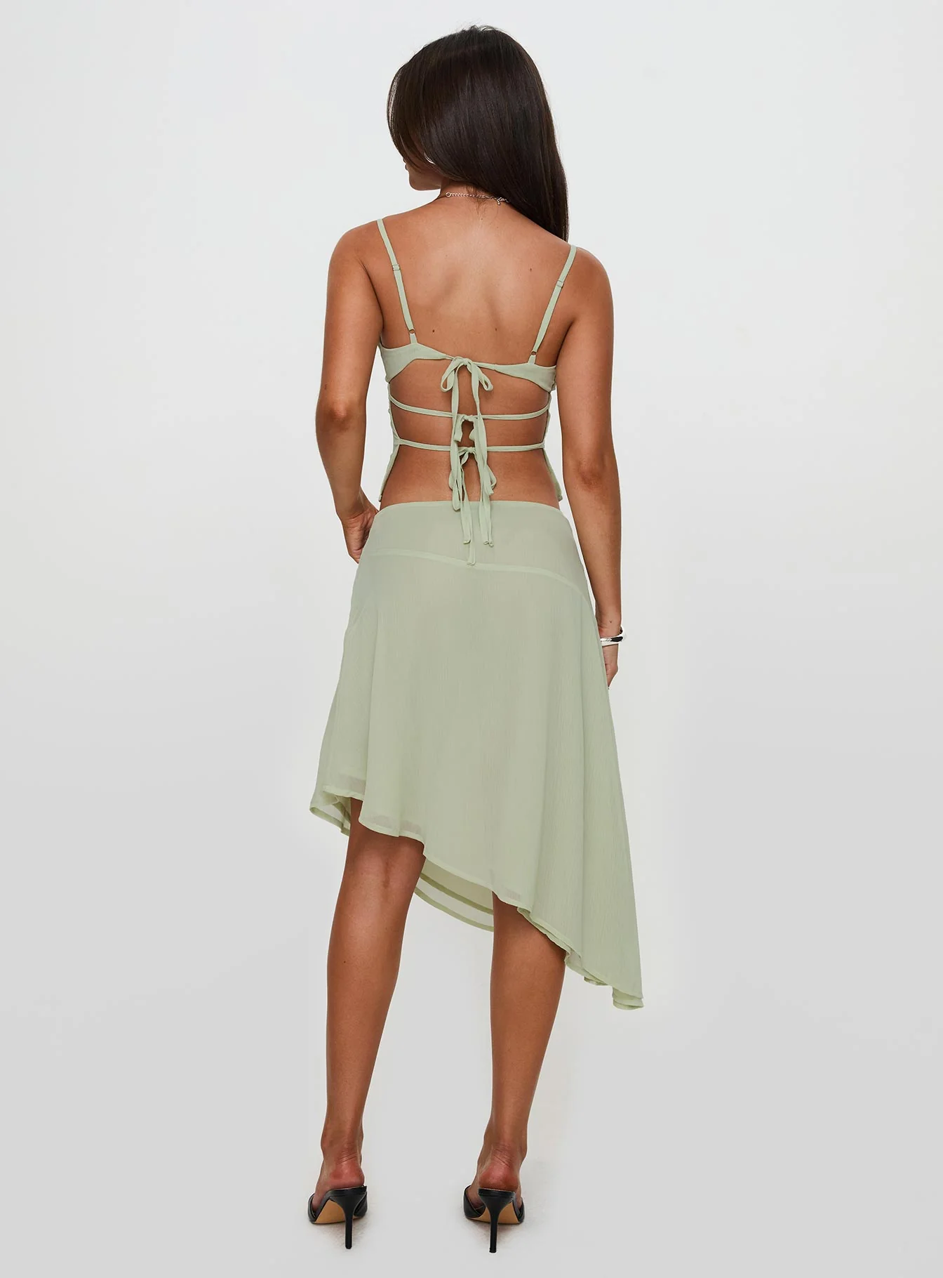 Pappilion Asymmetrical Midi Skirt Sage