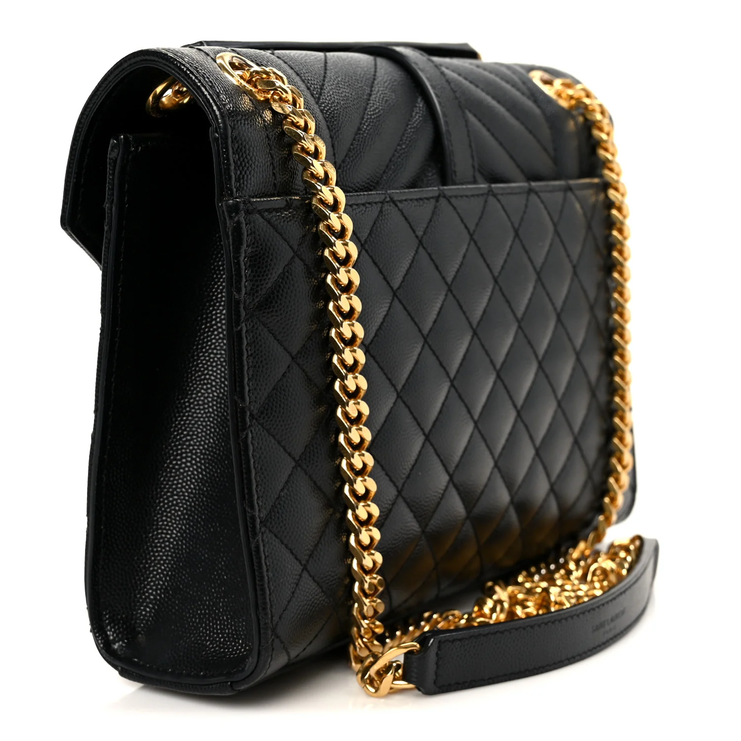 Grain De Poudre Textured Mixed Matelasse Triquilt Medium Monogram Satchel Black - Top Club