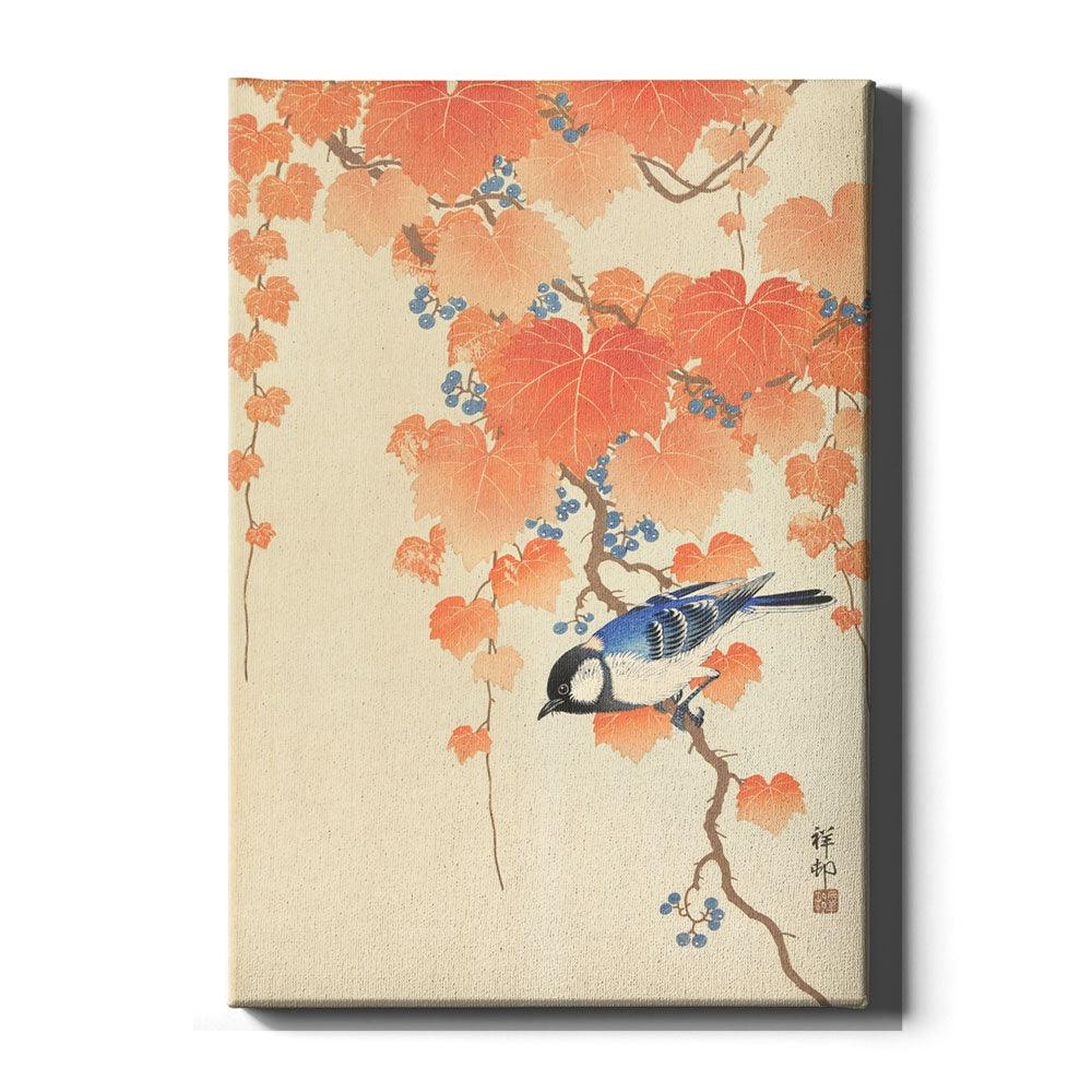 Walljar canvas schilderij - Ohara Koson - Great Tit On Paulownia Branch Canvas schilderij - 120 x 180 cm