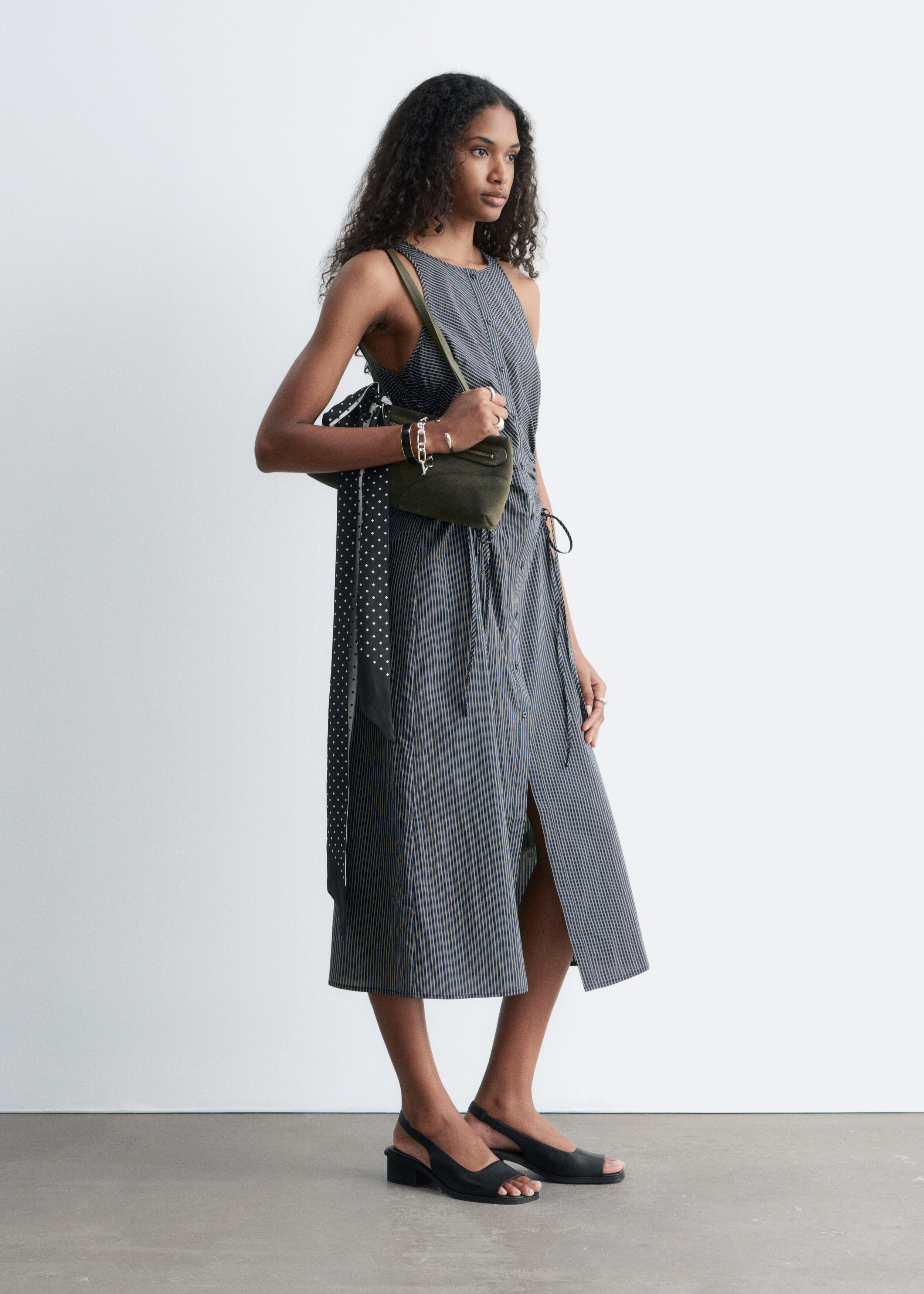 & Other Stories SLEEVELESS DRAWSTRING MIDI DRESS