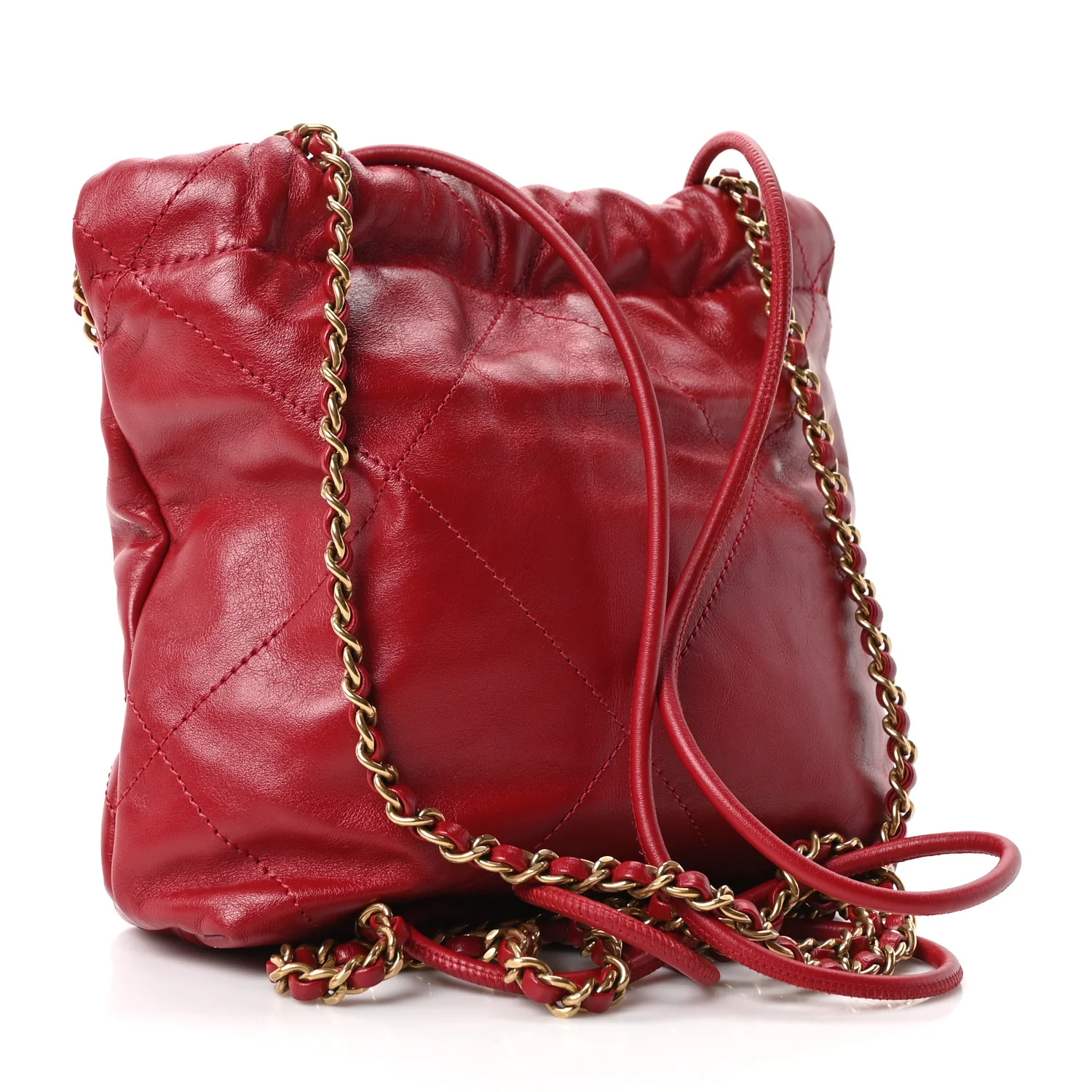 Shiny Calfskin Quilted Mini Chanel 22 Red - Top Club