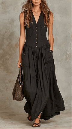 Women's Cotton-Blend Utility-Style Sleeveless Maxi Dress - Nordfashionstorm - Women's Clothing, Fashion for You - Nordfashionstorm.com