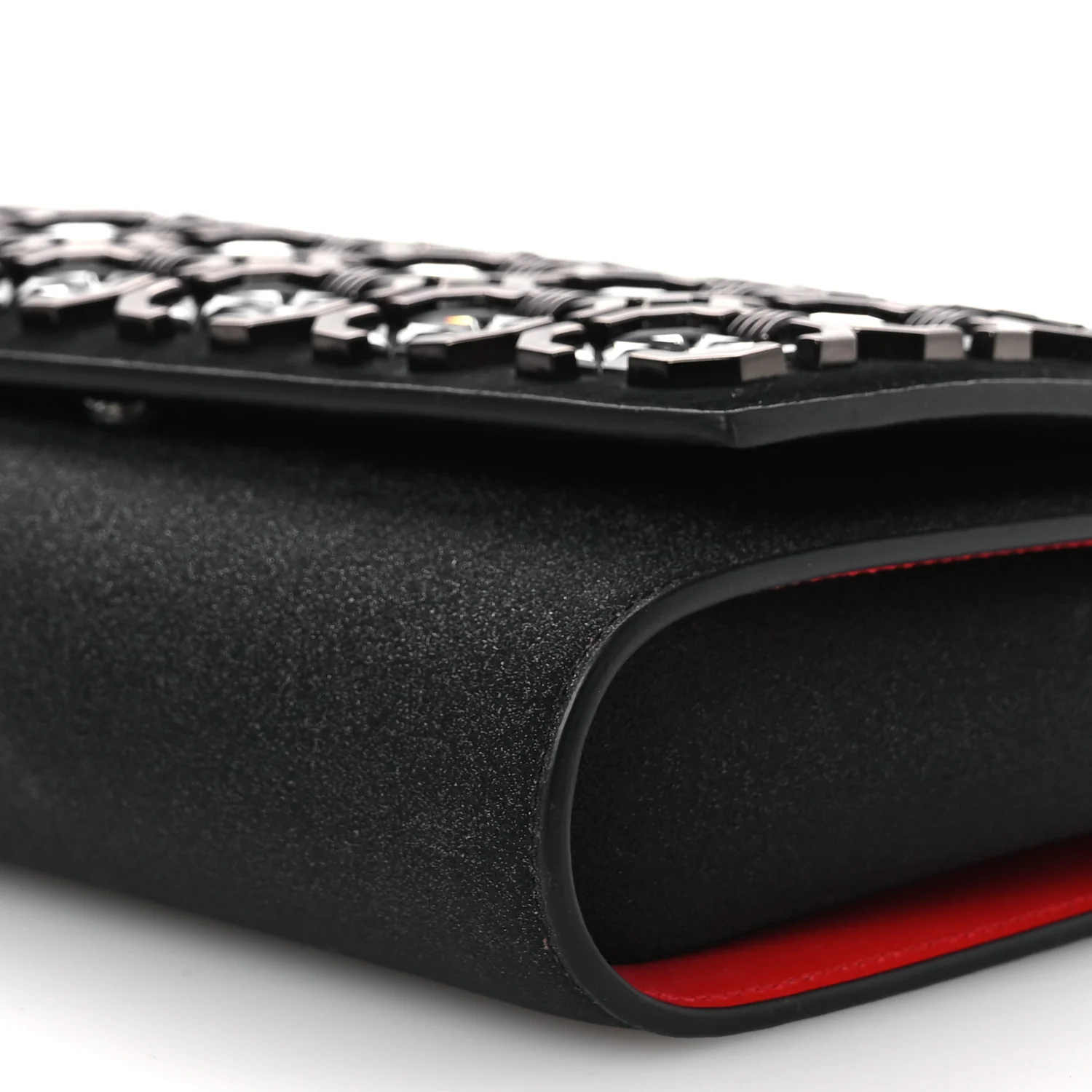 Suede Glitter Calfskin Embellished Paloma Clutch Black - Top Club