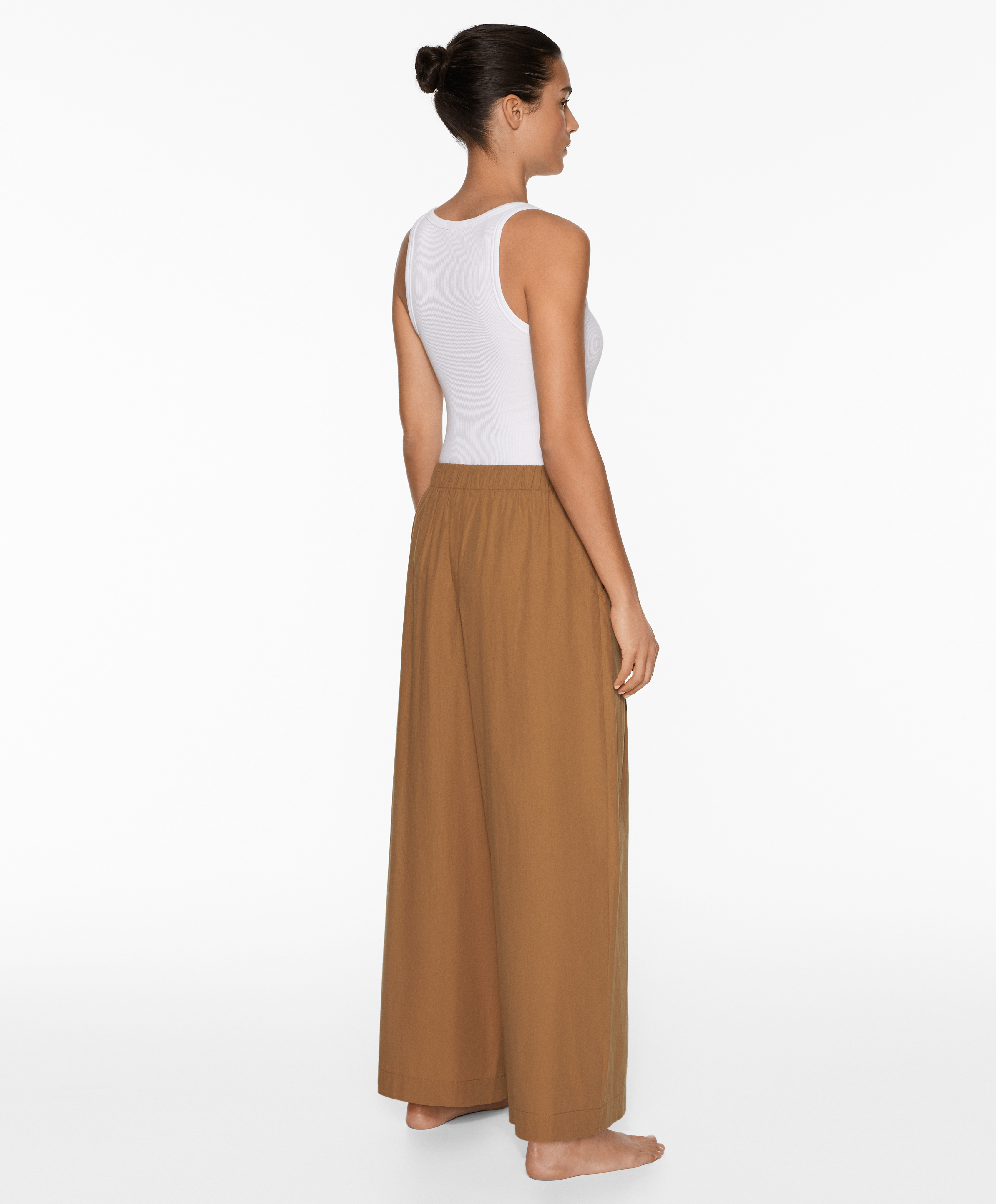 OYSHO 100% cotton poplin wide-leg trousers
