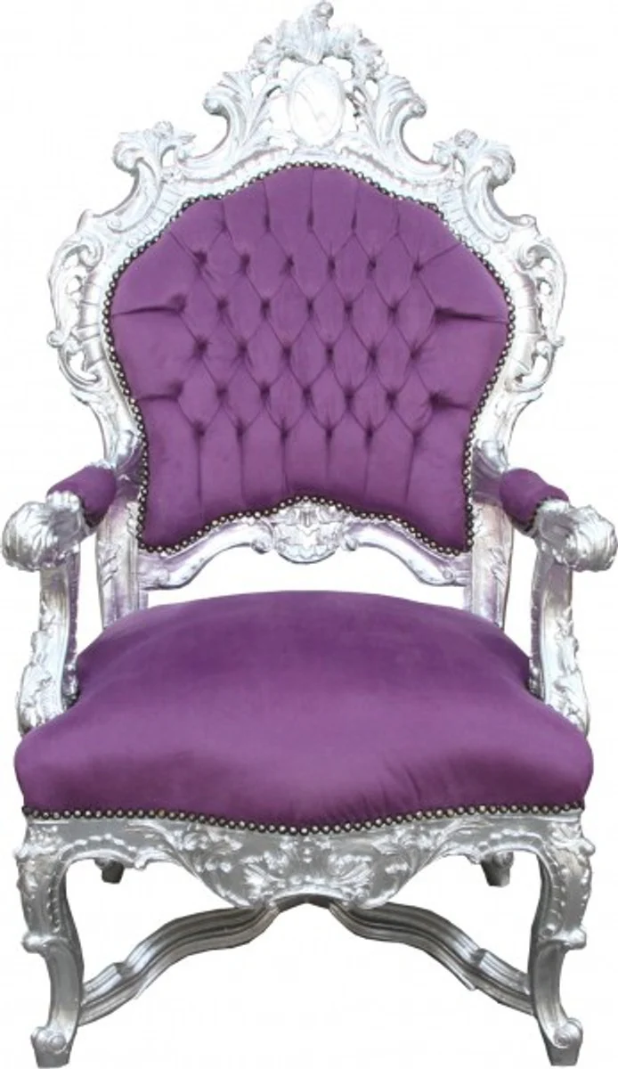 Baroque Luxury Throne Chair Purple/Silver - Unique - Baroque Furniture Throne King Chair - Limited Edition