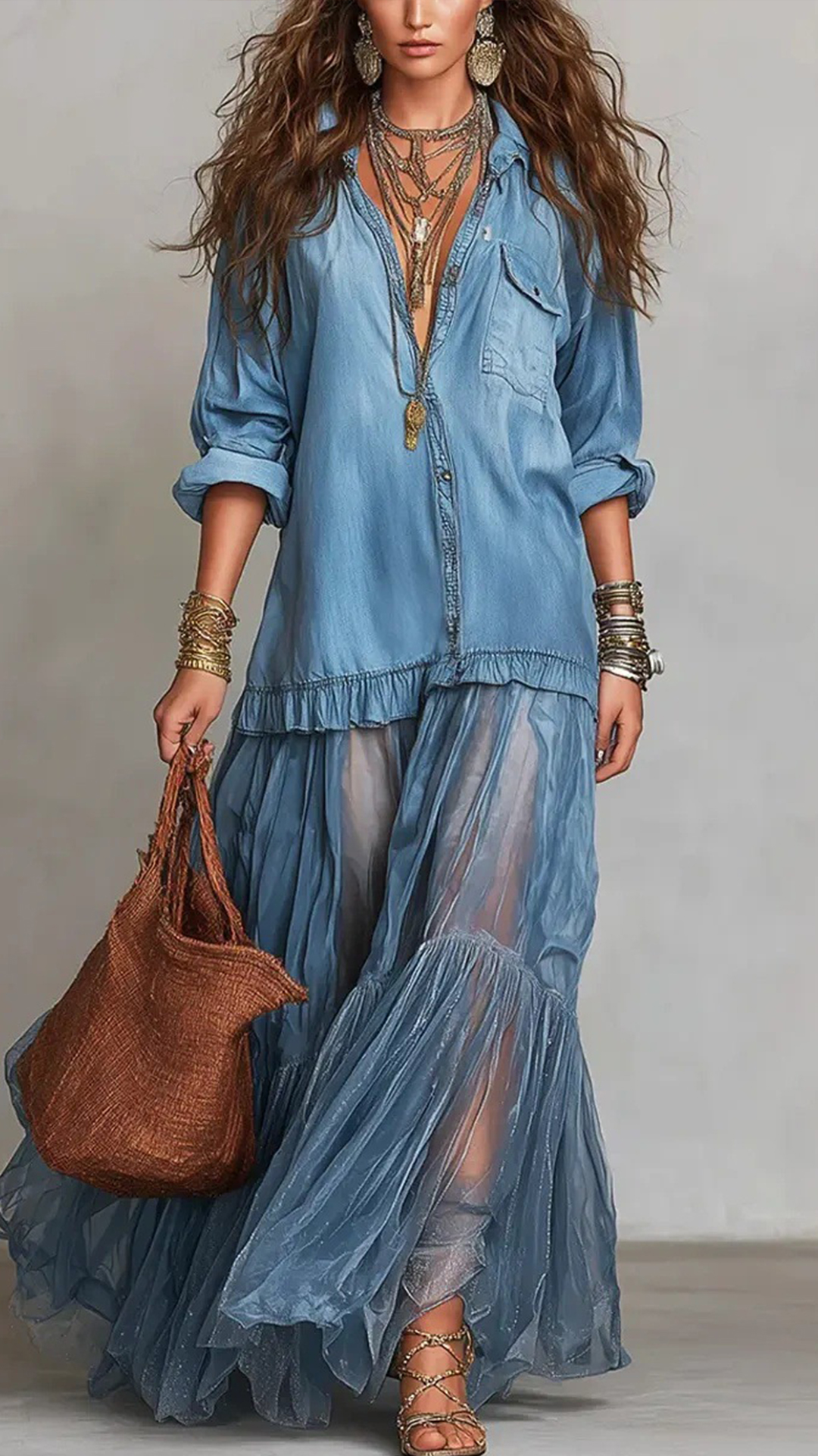Women's Cotton-Blend Denim-Look Shirt Dress - Nordfashionstorm - Women's Clothing, Fashion for You - Nordfashionstorm.com