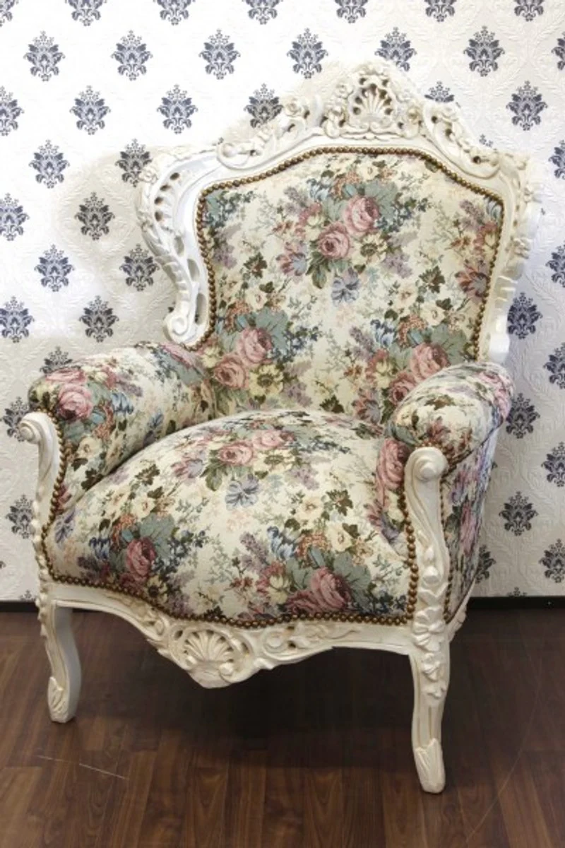 Baroque armchair King floral pattern / cream