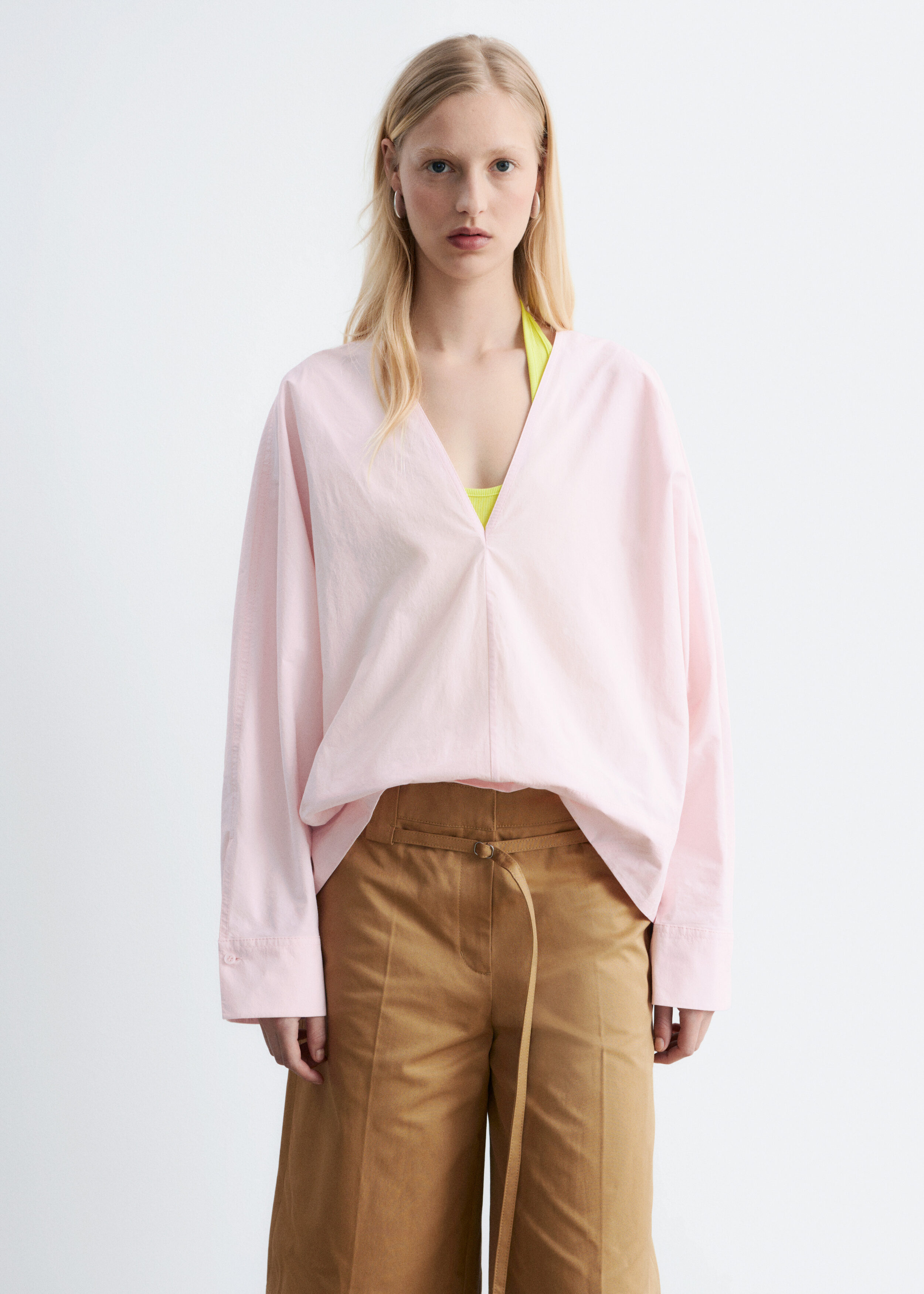 & Other Stories SCULPTURAL COTTON V-NECK BLOUSE