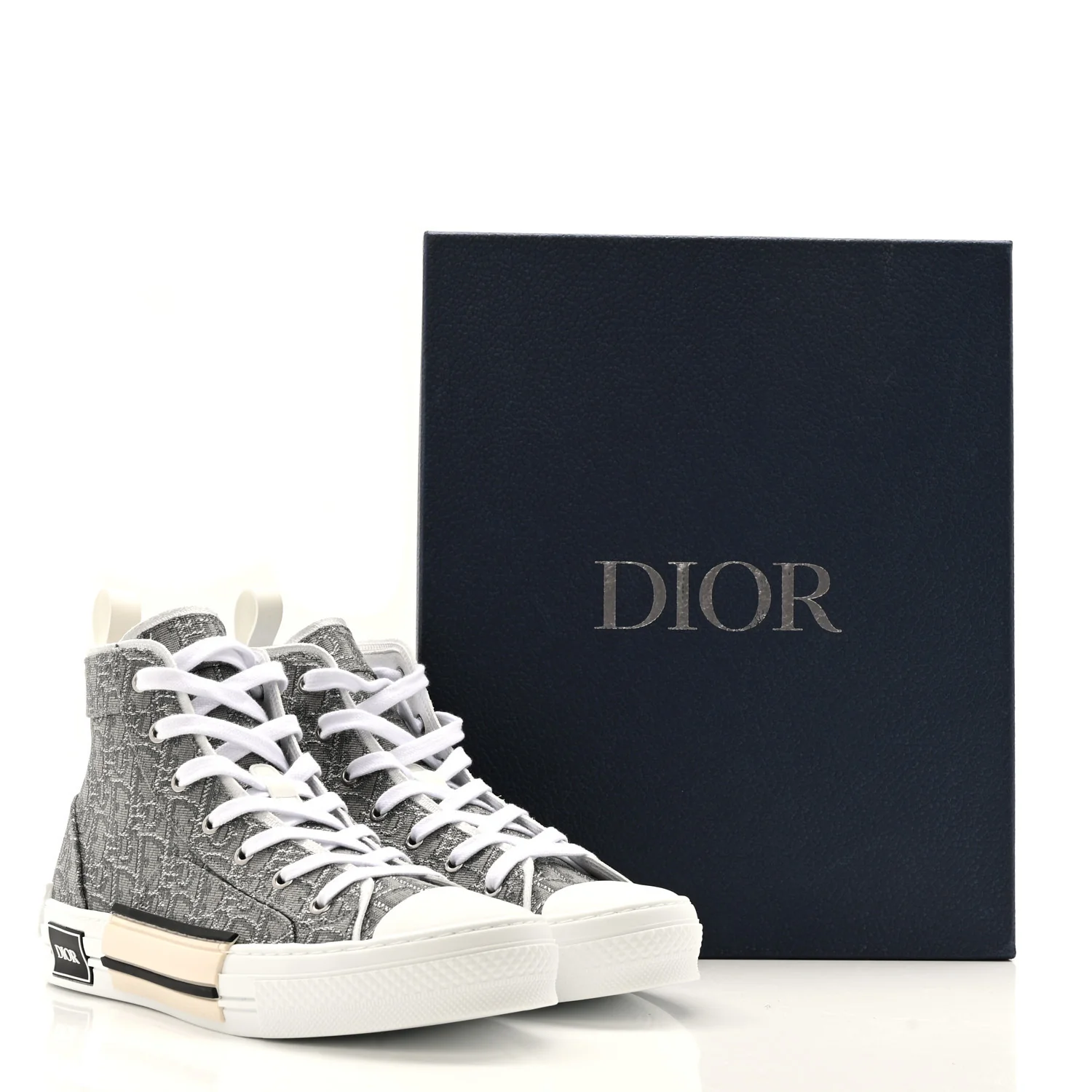 Metallic Oblique Jacquard Mens B23 High Top Sneakers 42 Grey - Top Club