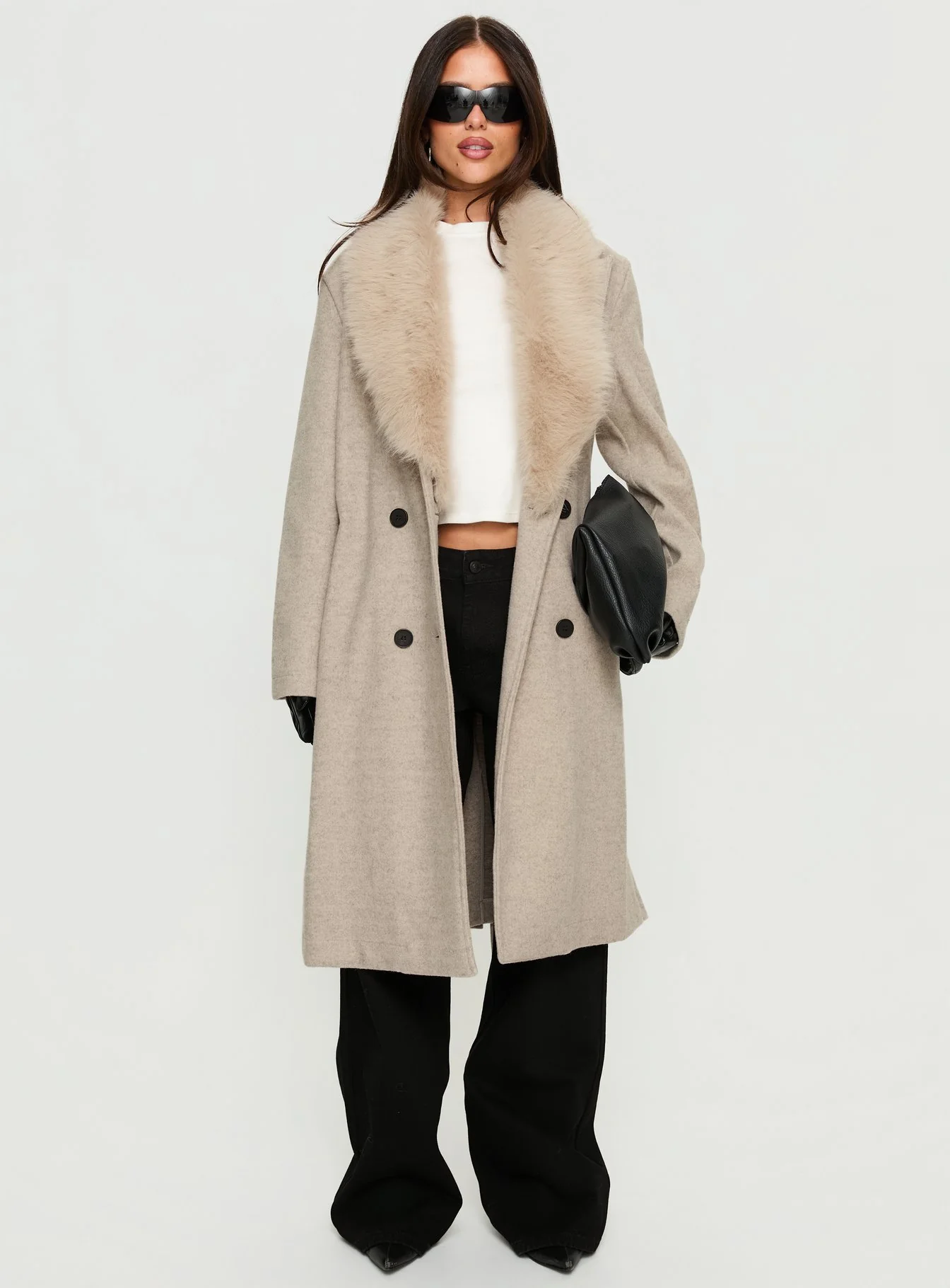 Hallyn Faux Fur Collar Coat Beige