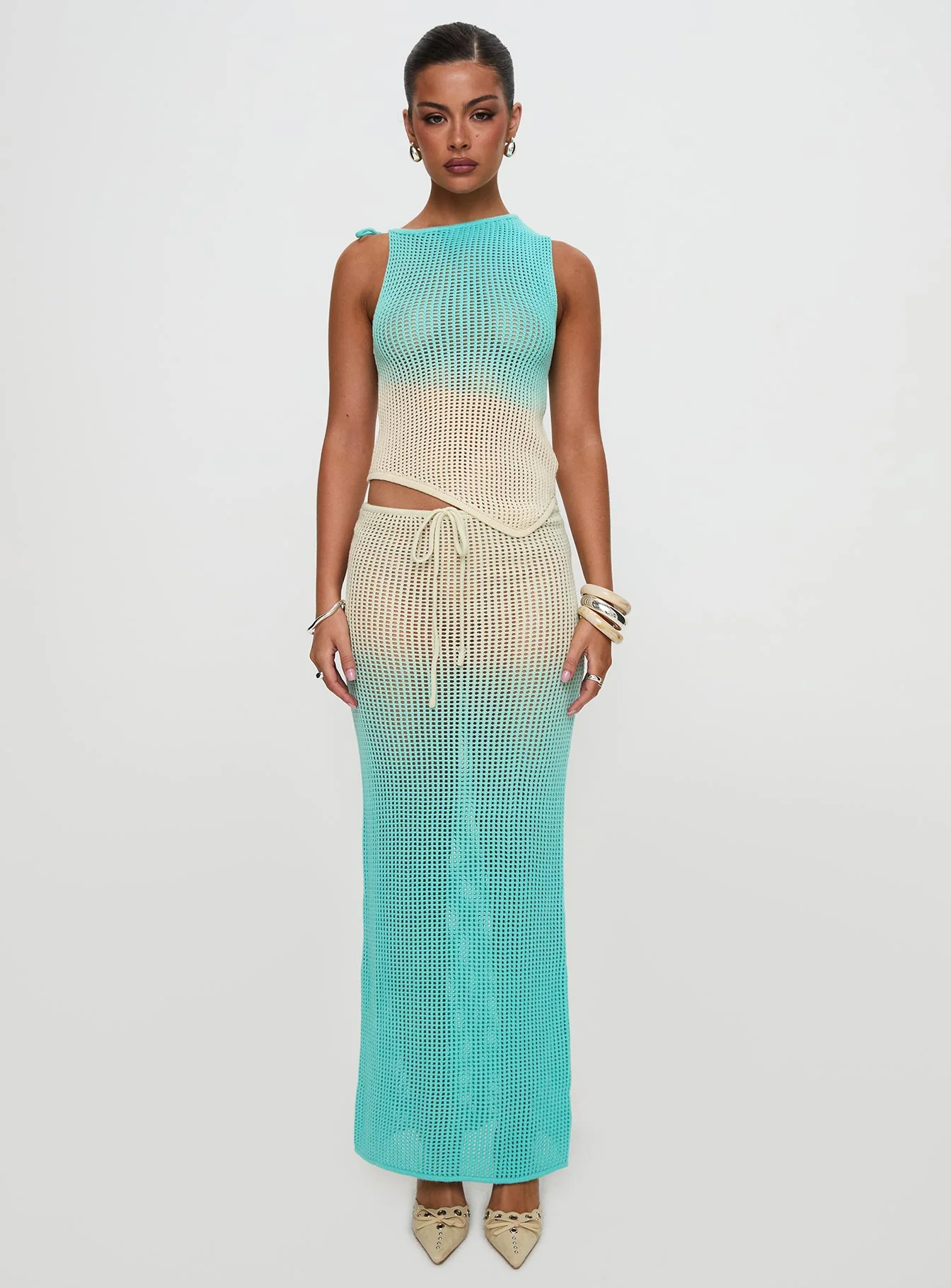 Auralia Knit Maxi Skirt Blue / Cream