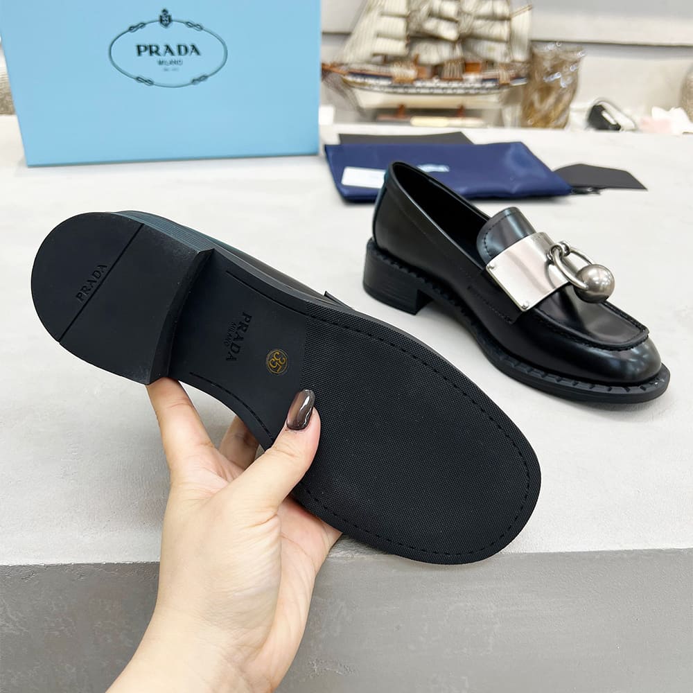 PRADA Brushed leather loafers with metal details - Top Club