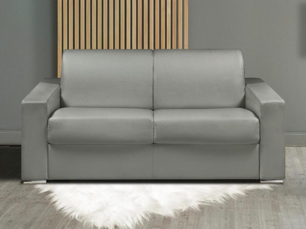 Sofá cama italiano 2 plazas piel sintética CALITO - Gris - Cama 120 cm - Colchón 18 cm