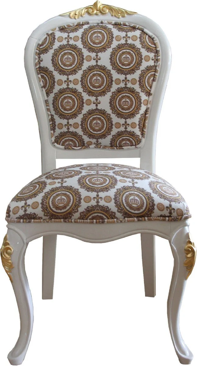 Pompöös by Luxury Baroque Dining Room Chairs with Crown White / Gold - Pompöös Baroque Chairs designed by Harald Glööckler - 6 Dining Room Chairs - Baroque Dining Room Furniture
