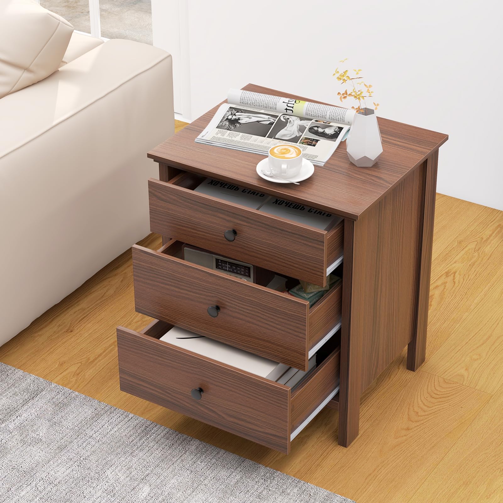 BEFOUNDLOVELY 3 Drawers Nightstand Set of 1/2