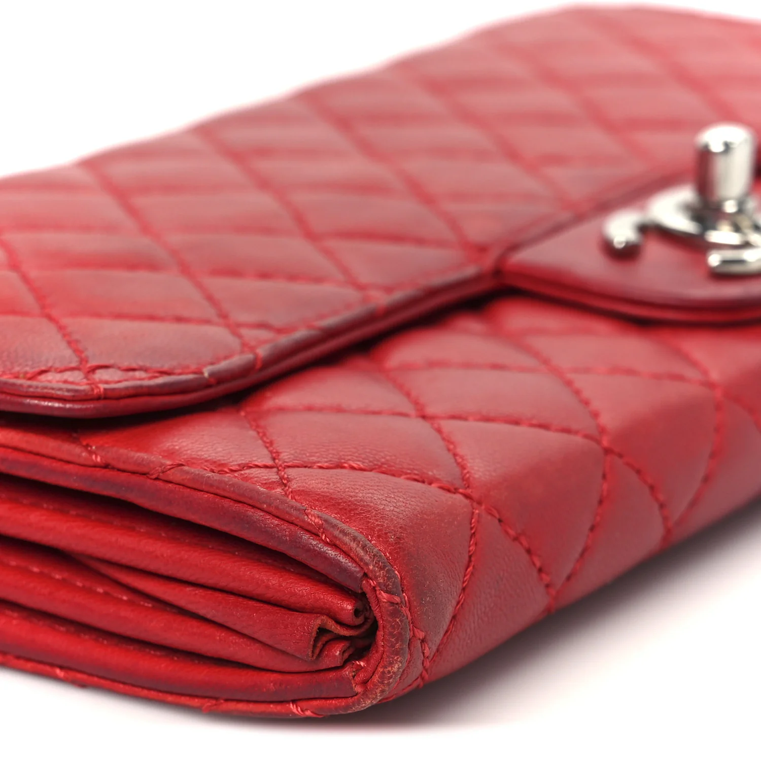 Lambskin Quilted Chain Clutch Flap Red - Top Club