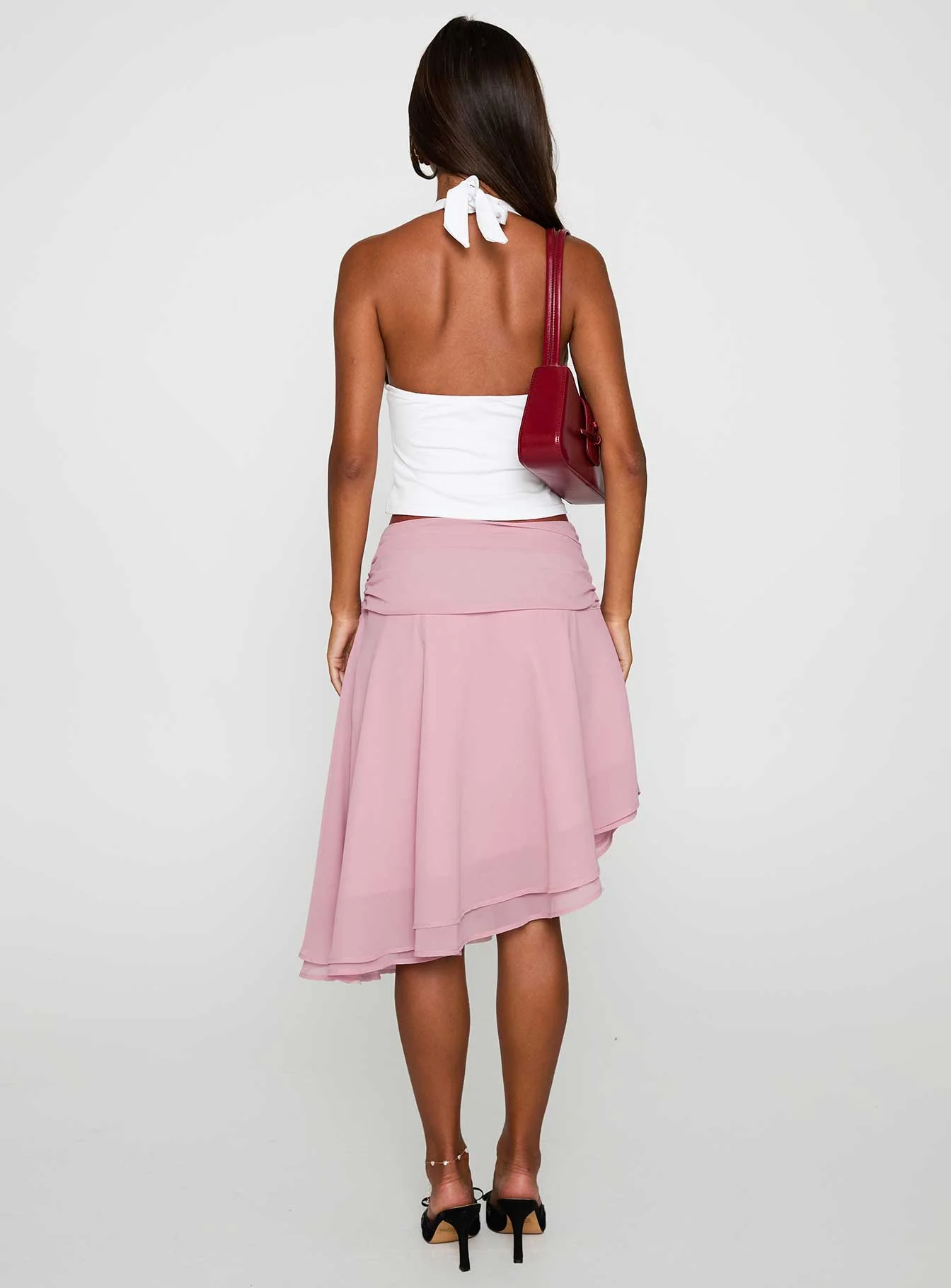 Evanescence Asymmetrical Midi Skirt Pastel Pink