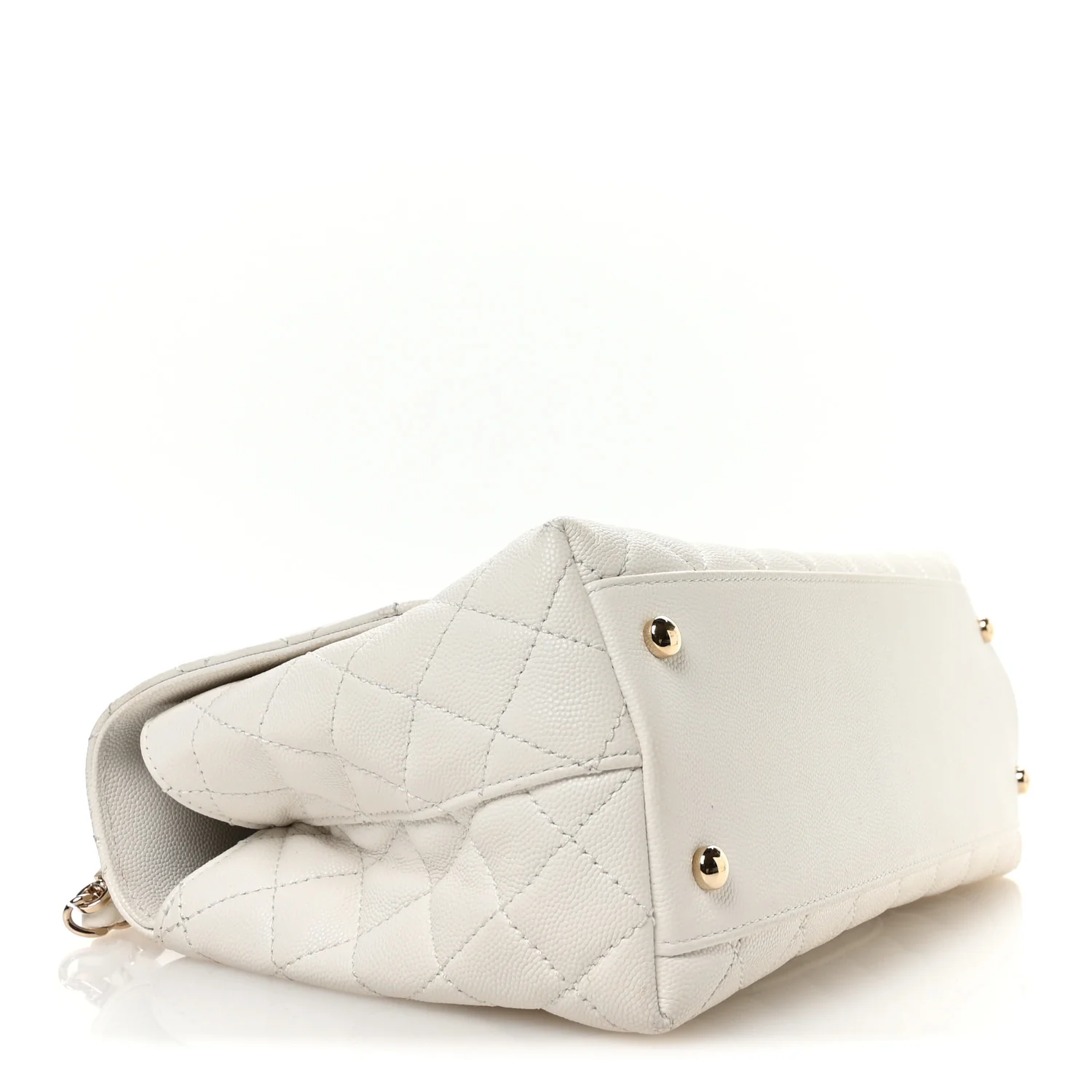 Caviar Quilted Small Chain Coco Handle Flap White - Top Club