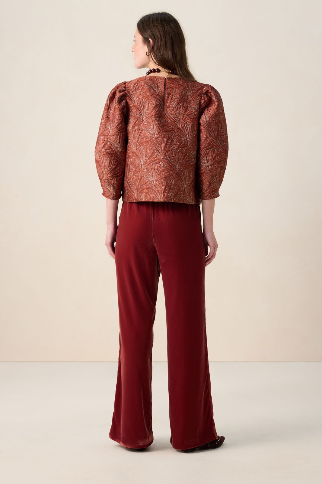 Rode velvet wide leg broek