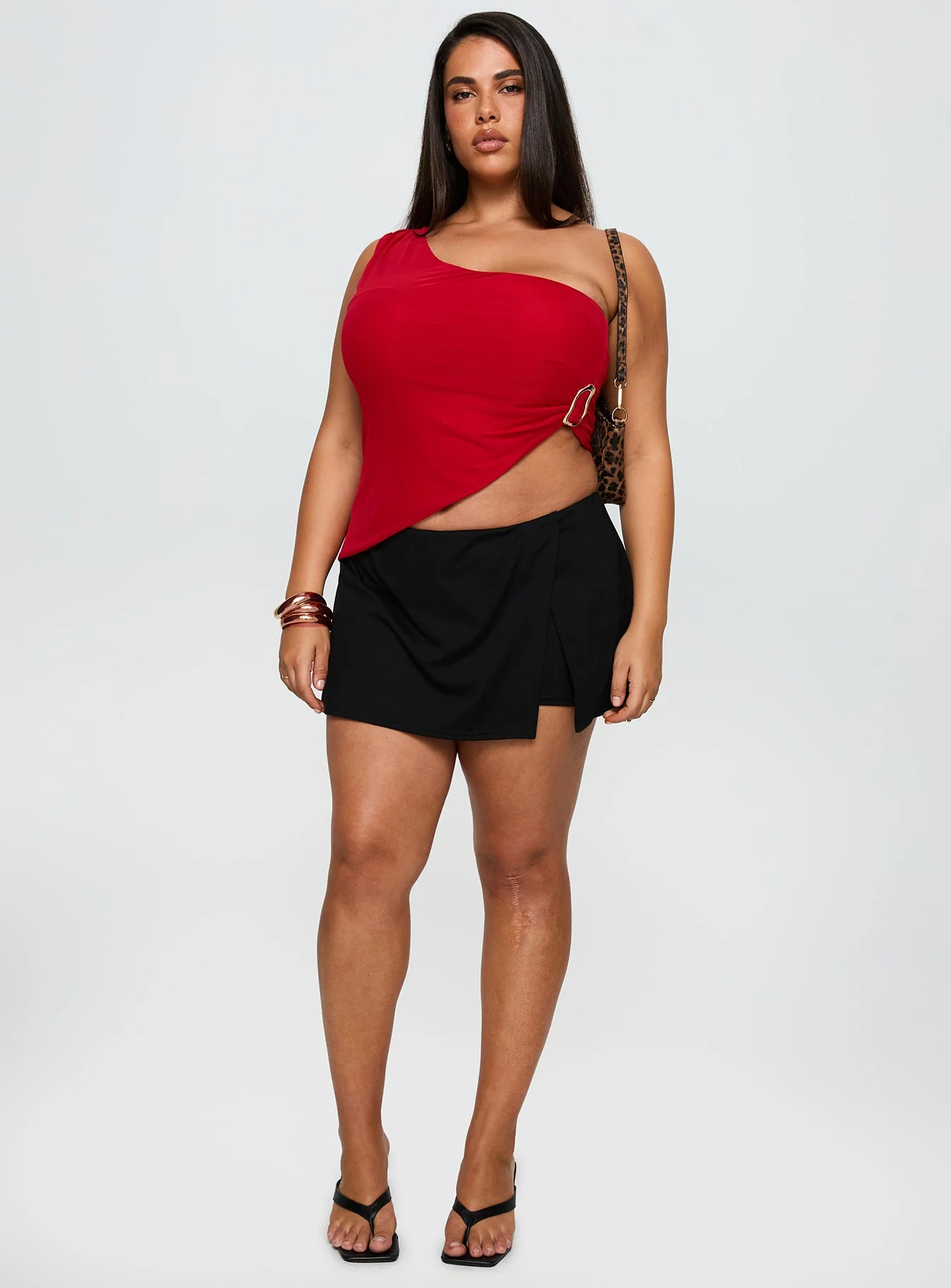 Machiatto One Shoulder Top Red Curve