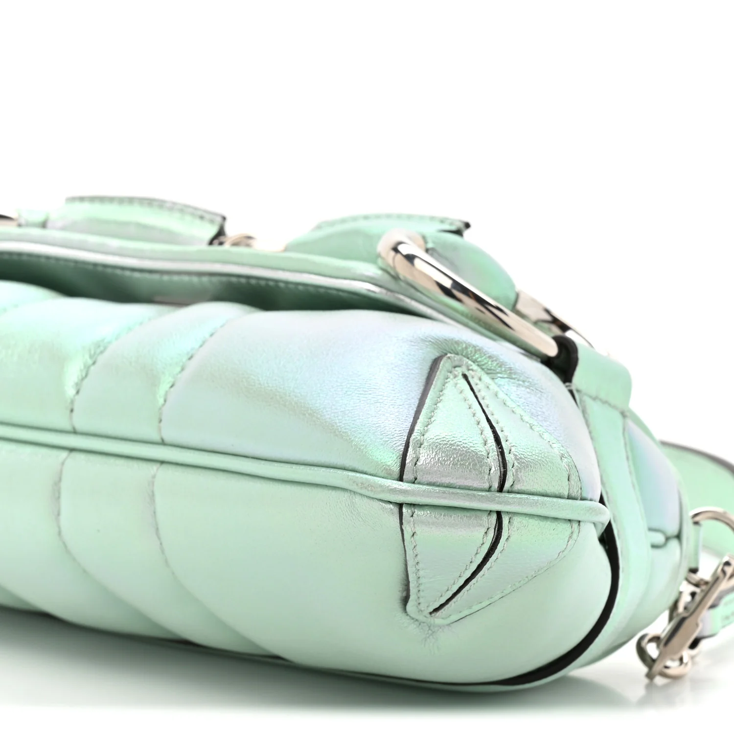 Iridescent Nappa Vertical Matelasse Small Maxi Horsebit Chain Shoulder Bag Iridescent Salvy Green - Top Club