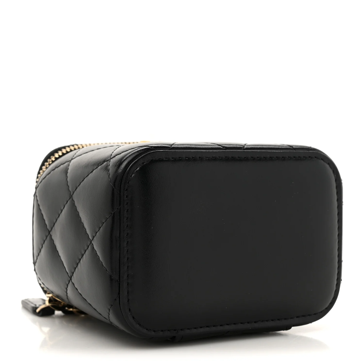 Calfskin Quilted Mini Perfect Fit Vanity Case With Chain Black - Top Club