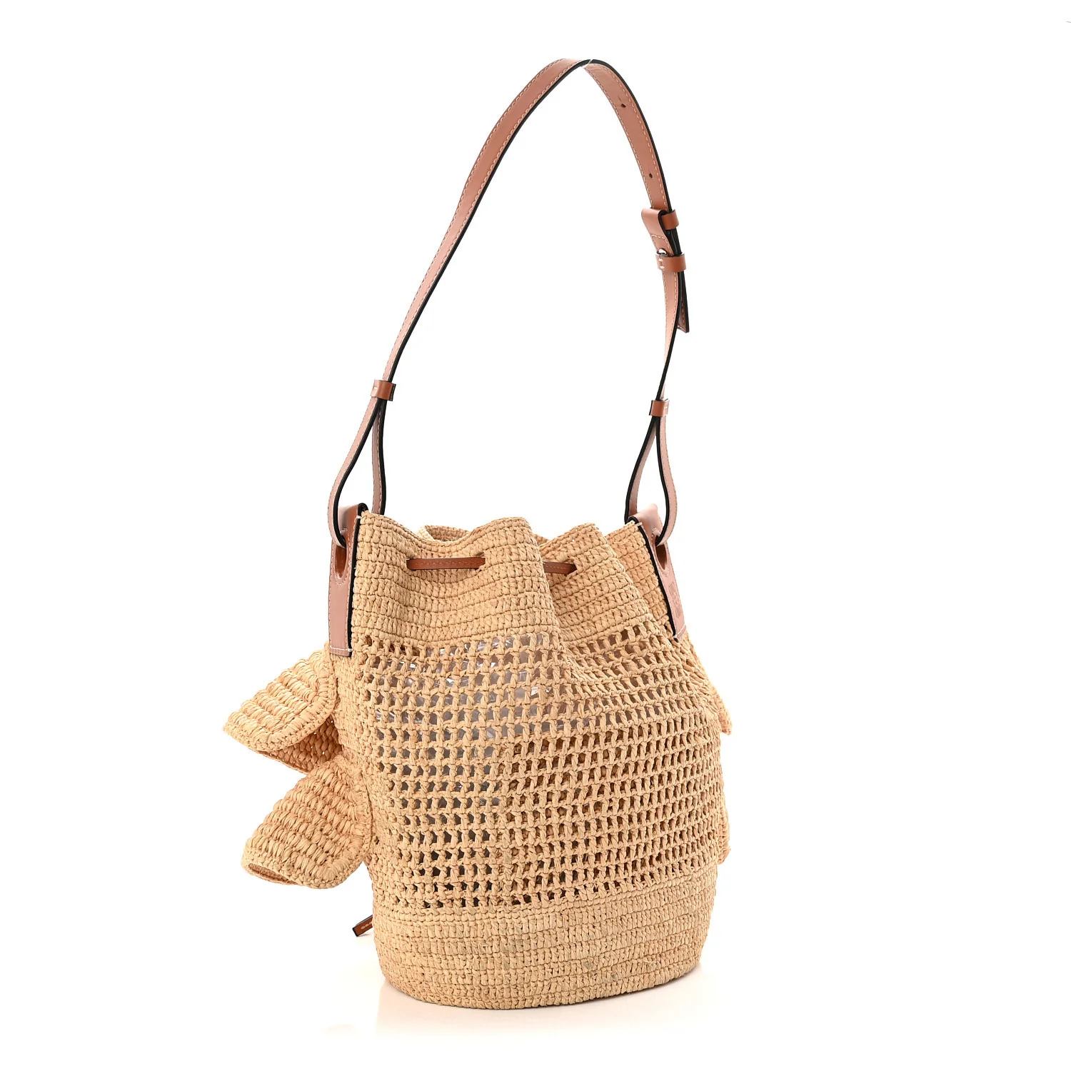 Raffia Calfskin Paulas Ibiza Balloon Ruffle Basket Tote Bag Natural Tan - Top Club