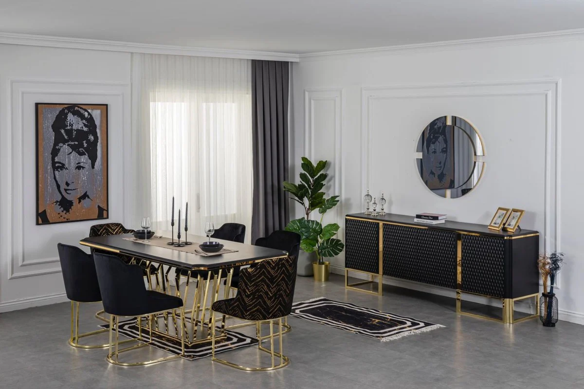 Luxury Dining Room Furniture Set Black / Gold - 1 Dining Room Table & 6 Dining Chairs - Luxury Dining Room Furniture