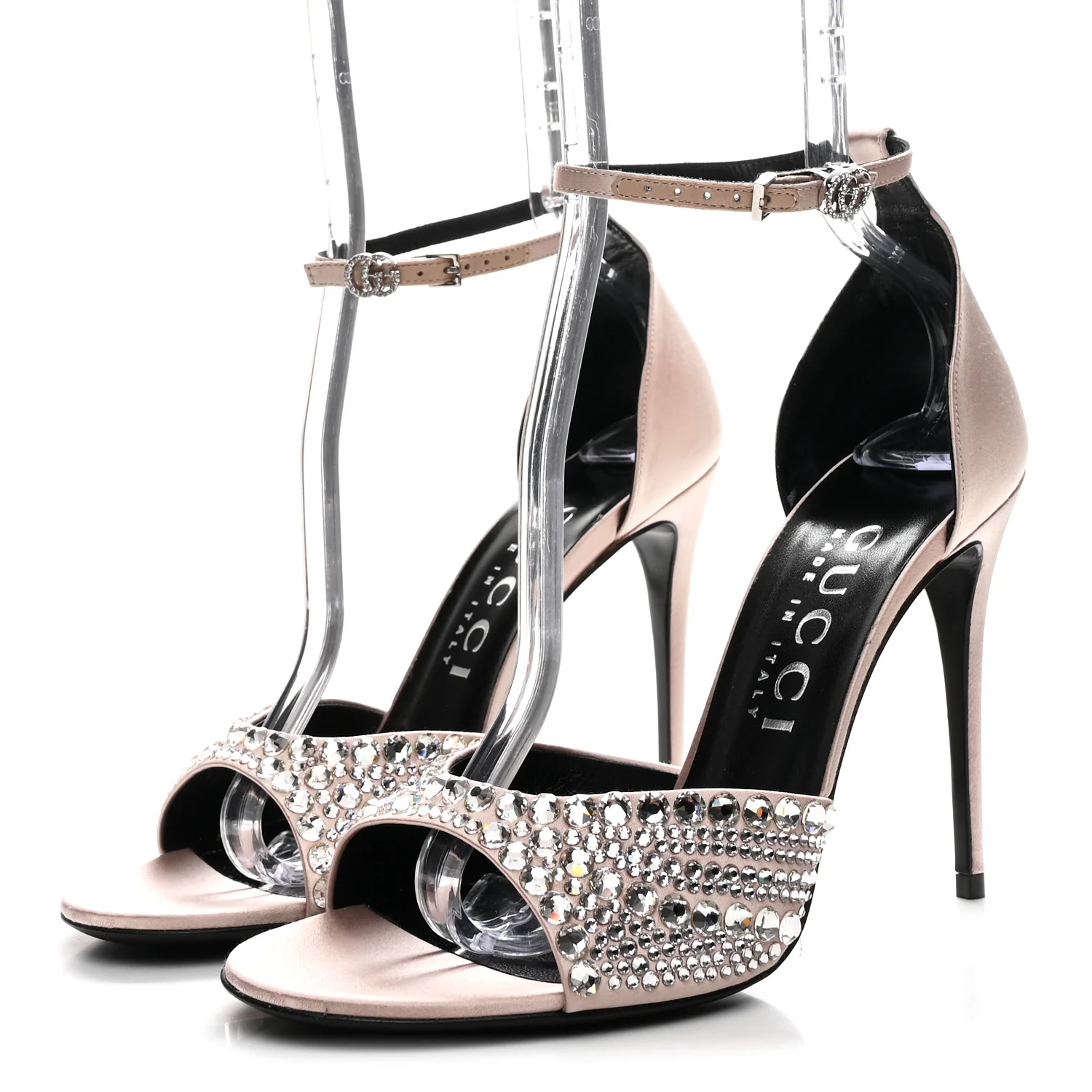Satin Crystal Ankle Strap Sandal Pumps 39.5 Skin Rose - Top Club