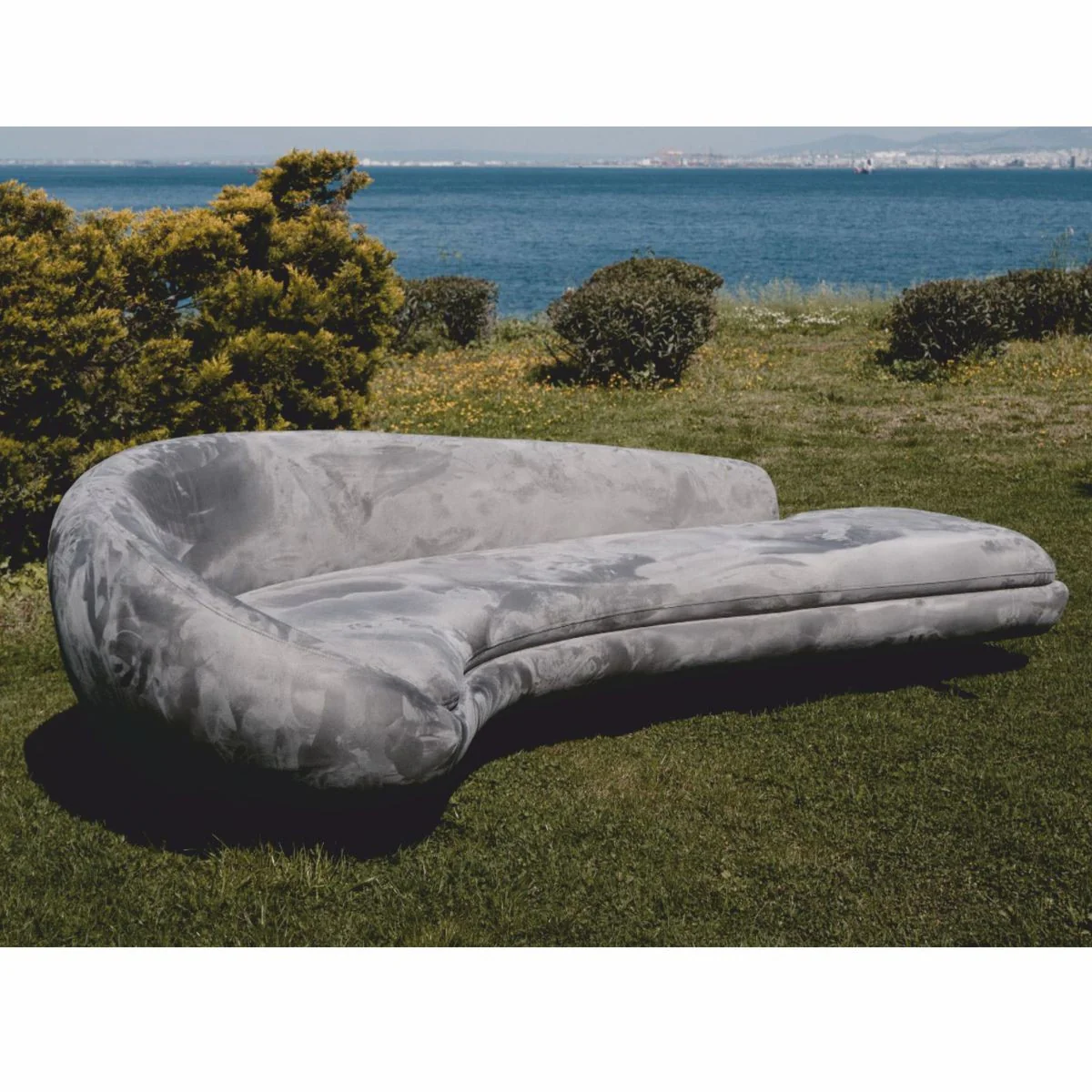 Luxury Sofa Gray / Black 300 cm - Curved Living Room & Hotel Sofa