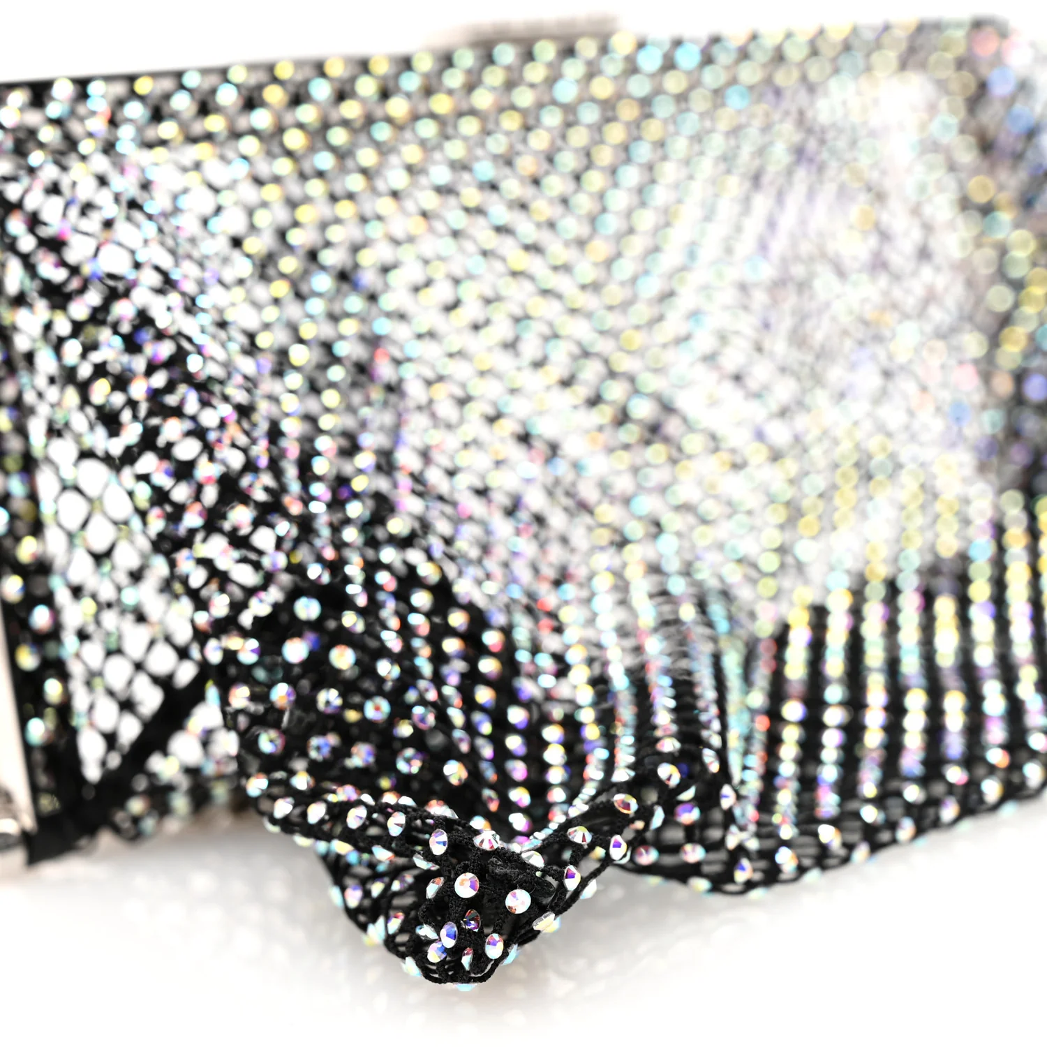 Mesh Crystal Medium Fanny Shoulder Bag Black - Top Club