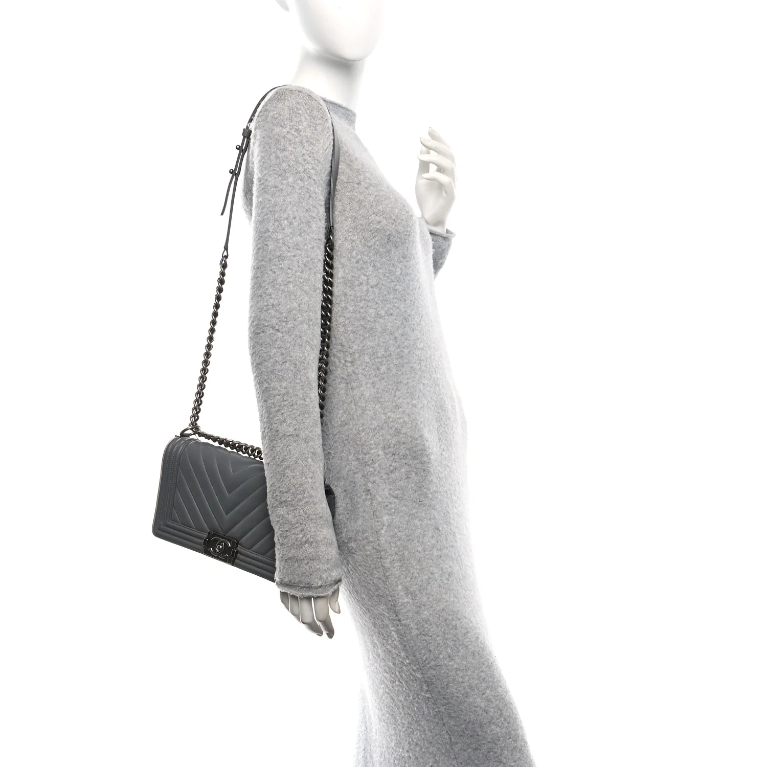 Lambskin Chevron Quilted Medium Boy Flap Grey