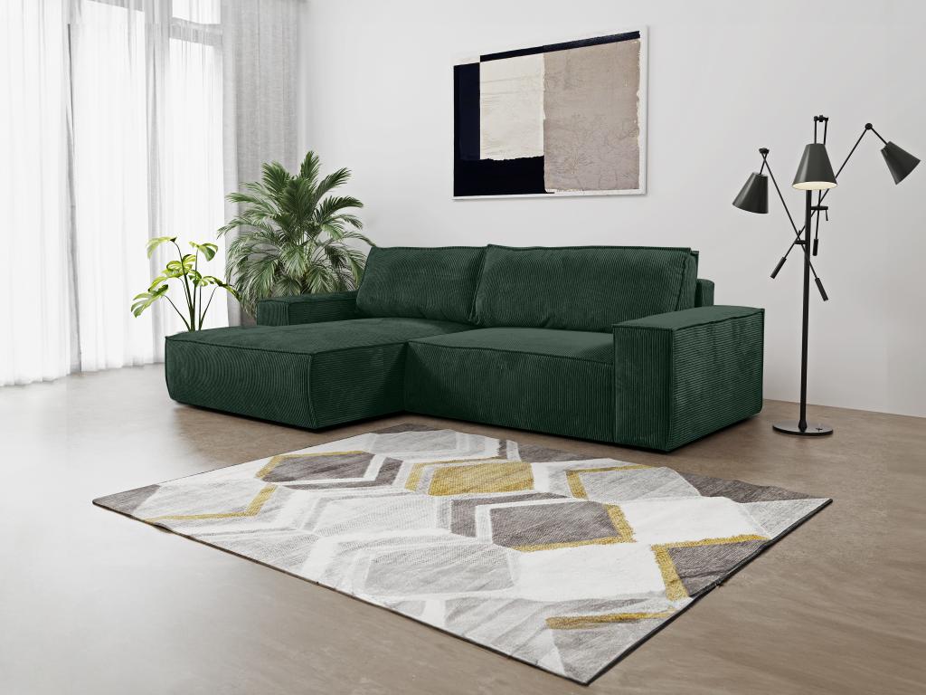 Sofá cama rinconera terciopelo canalé verde pino - ángulo izquierdo