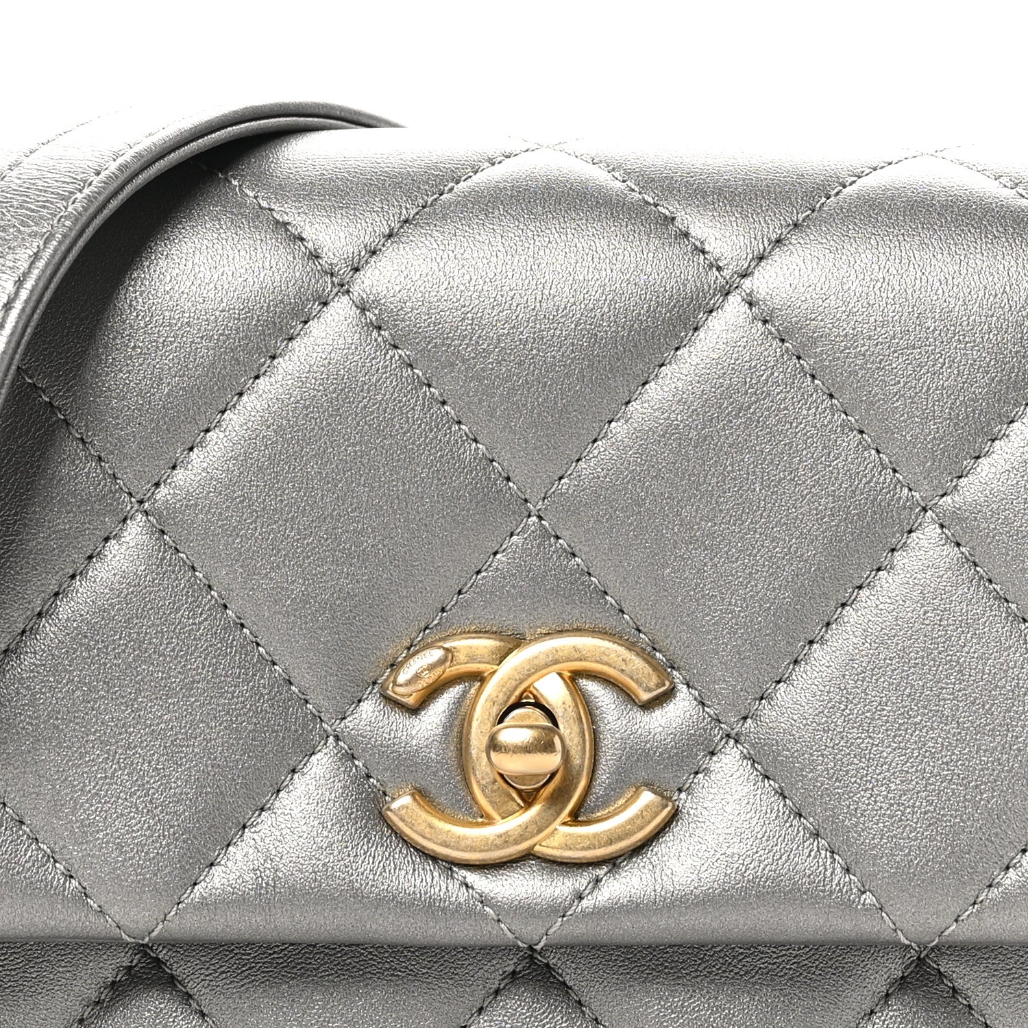 Metallic Lambskin Quilted Mini Side Note Flap Grey - Top Club